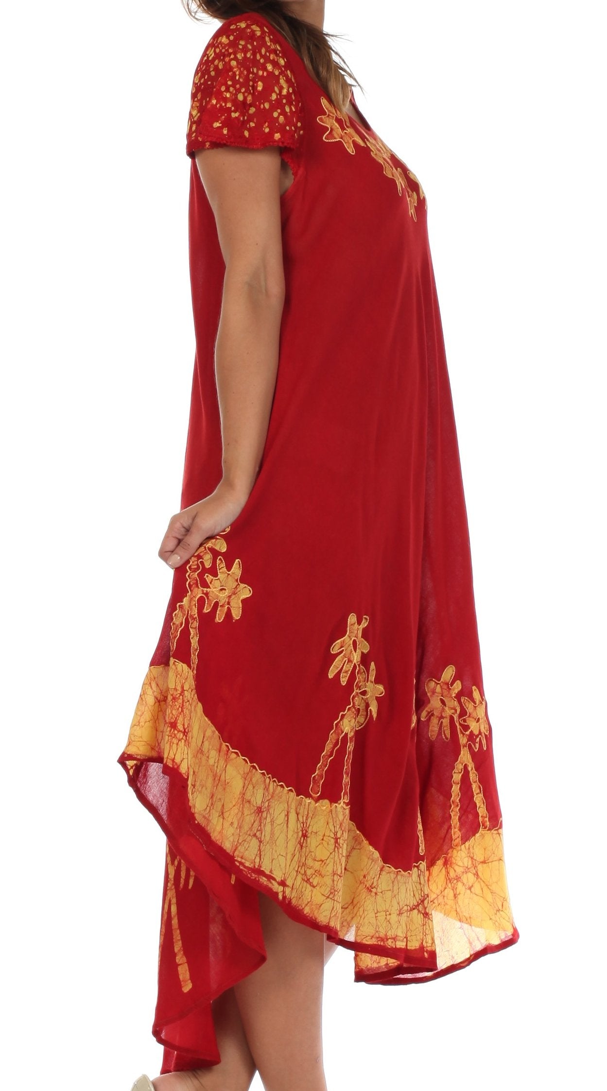 Sakkas Batik Palm Tree Cap Sleeve Caftan Dress / Cover Up - Concordia Style Boutique