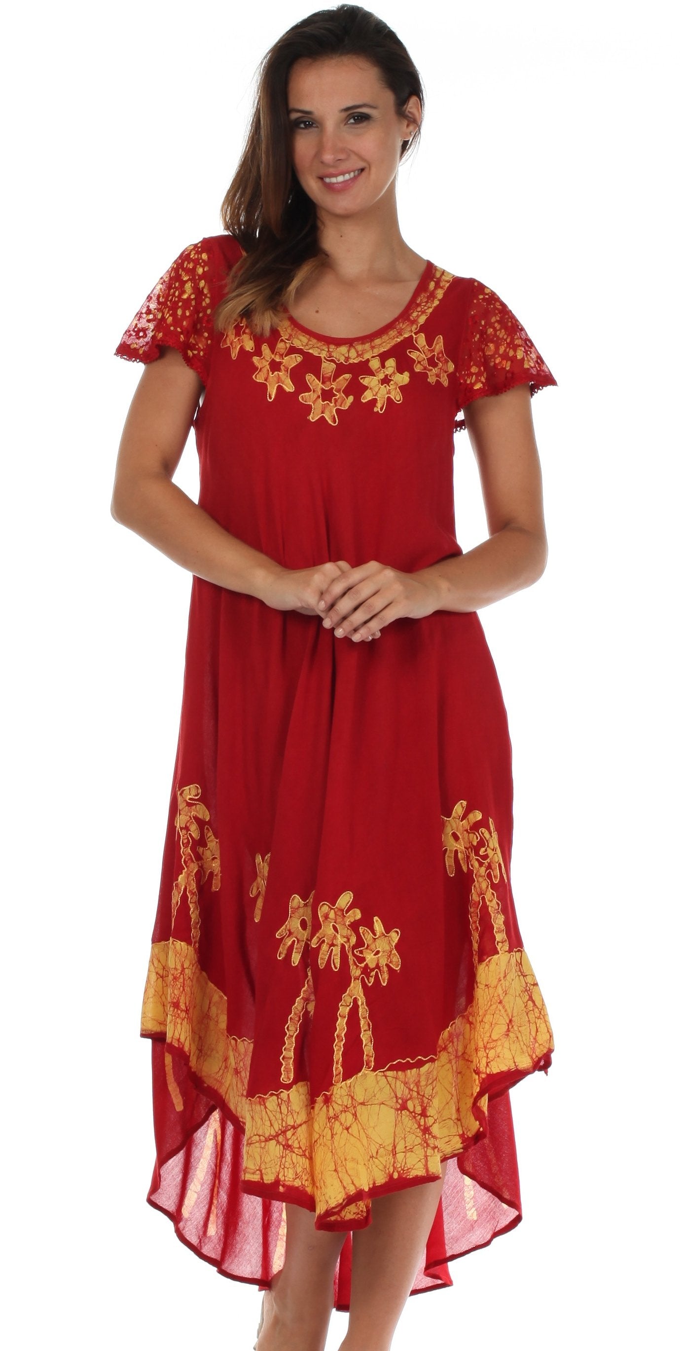 Sakkas Batik Palm Tree Cap Sleeve Caftan Dress / Cover Up - Concordia Style Boutique