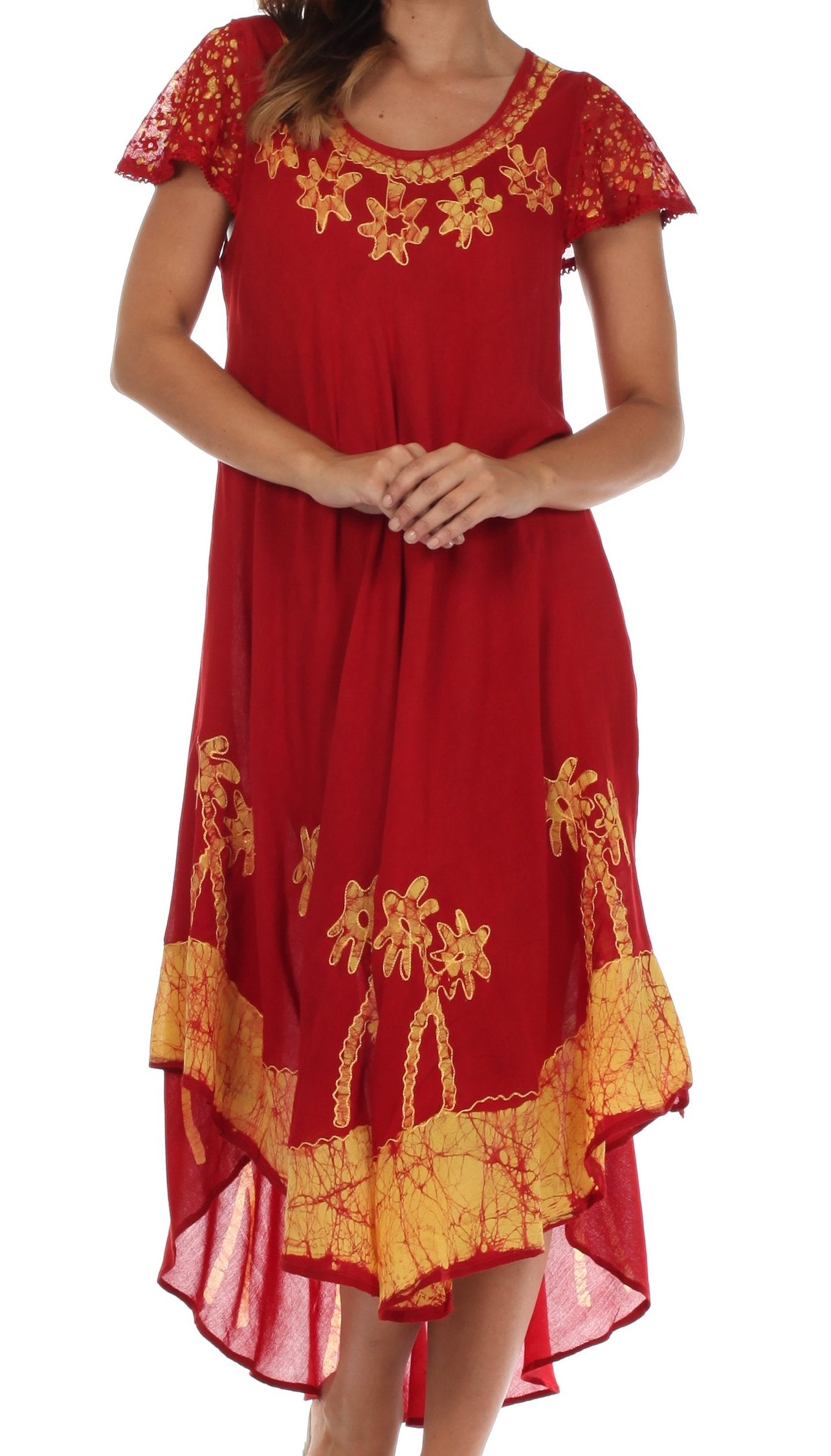 Sakkas Batik Palm Tree Cap Sleeve Caftan Dress / Cover Up - Concordia Style Boutique