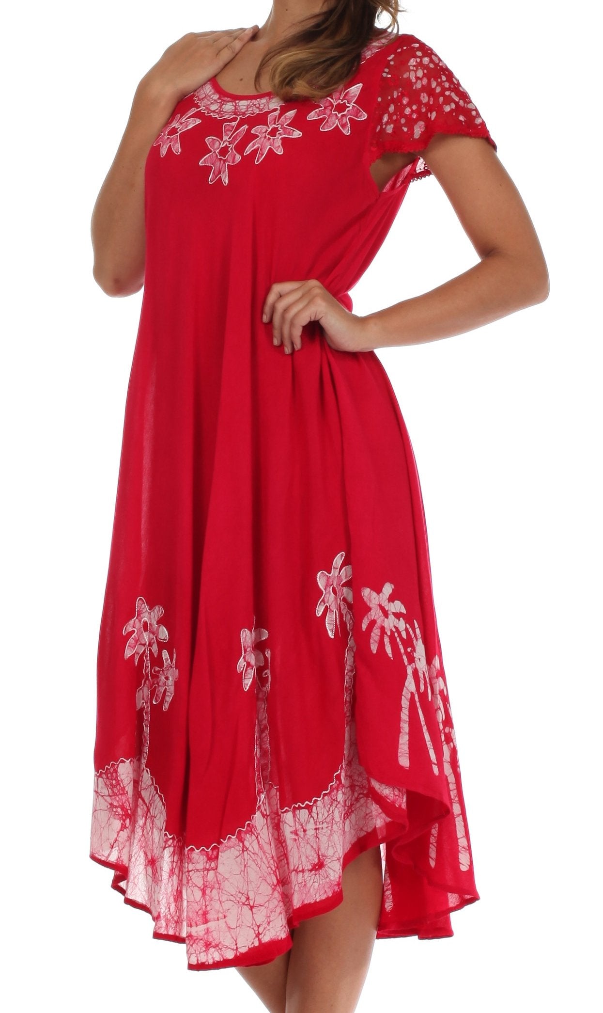 Sakkas Batik Palm Tree Cap Sleeve Caftan Dress / Cover Up - Concordia Style Boutique