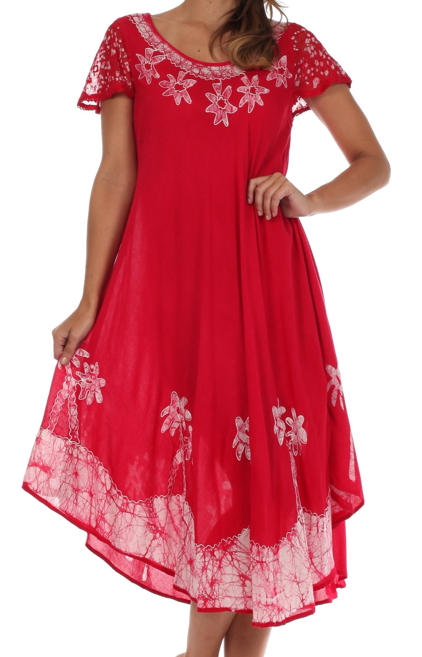 Sakkas Batik Palm Tree Cap Sleeve Caftan Dress / Cover Up - Concordia Style Boutique