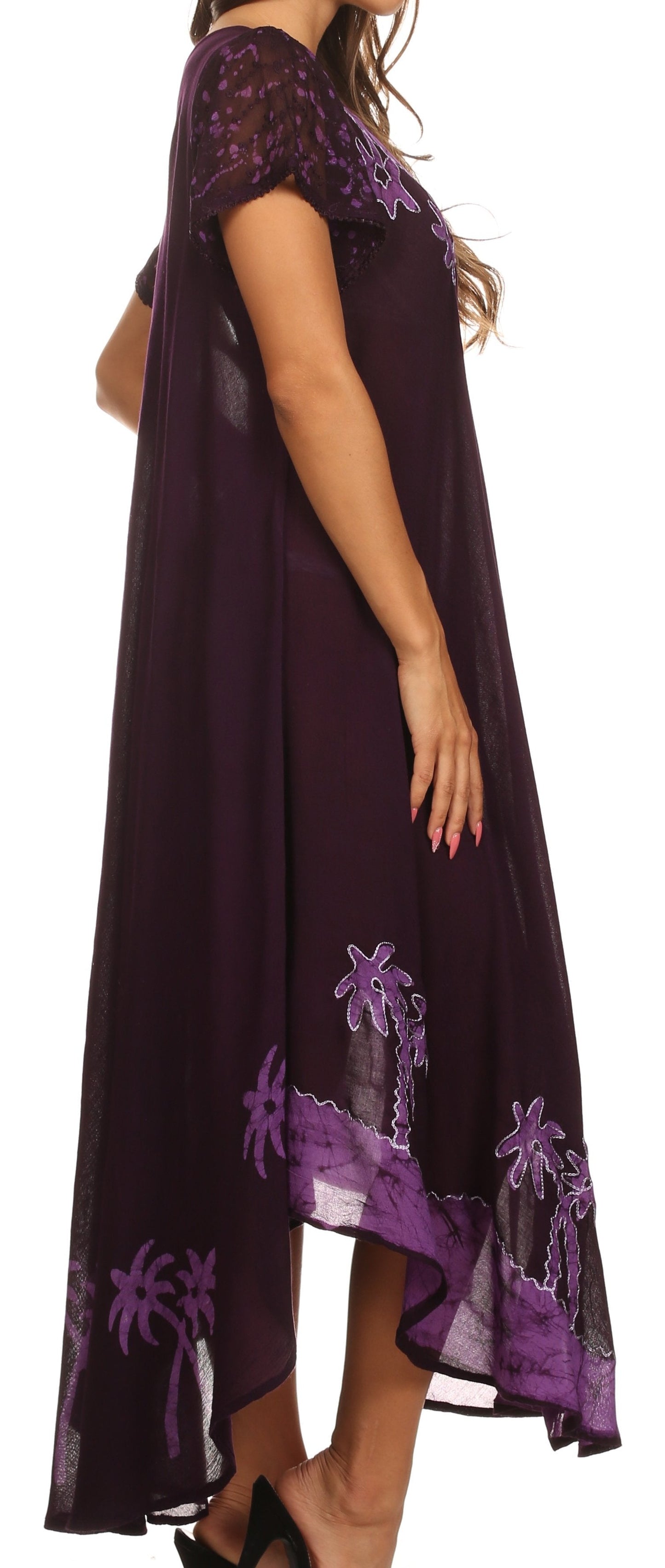 Sakkas Batik Palm Tree Cap Sleeve Caftan Dress / Cover Up - Concordia Style Boutique