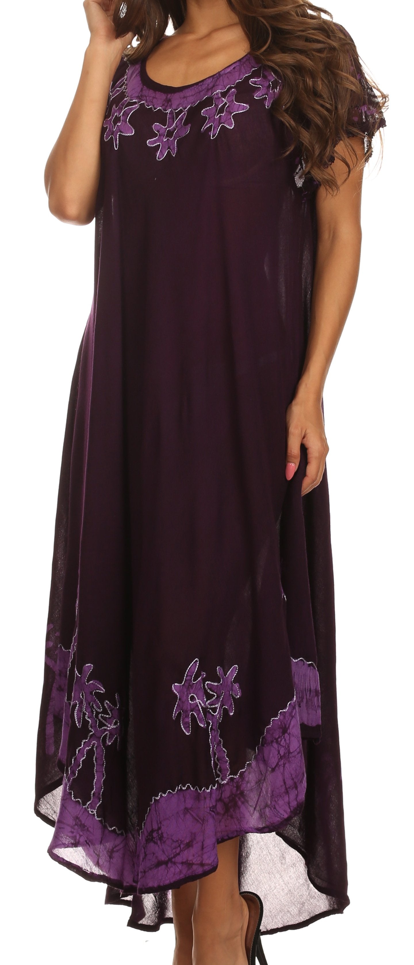 Sakkas Batik Palm Tree Cap Sleeve Caftan Dress / Cover Up - Concordia Style Boutique