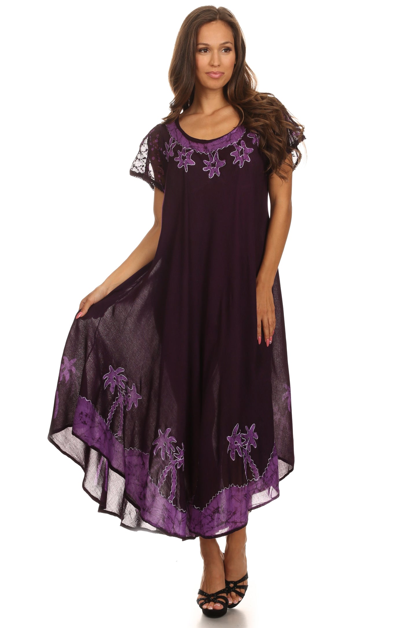 Sakkas Batik Palm Tree Cap Sleeve Caftan Dress / Cover Up - Concordia Style Boutique