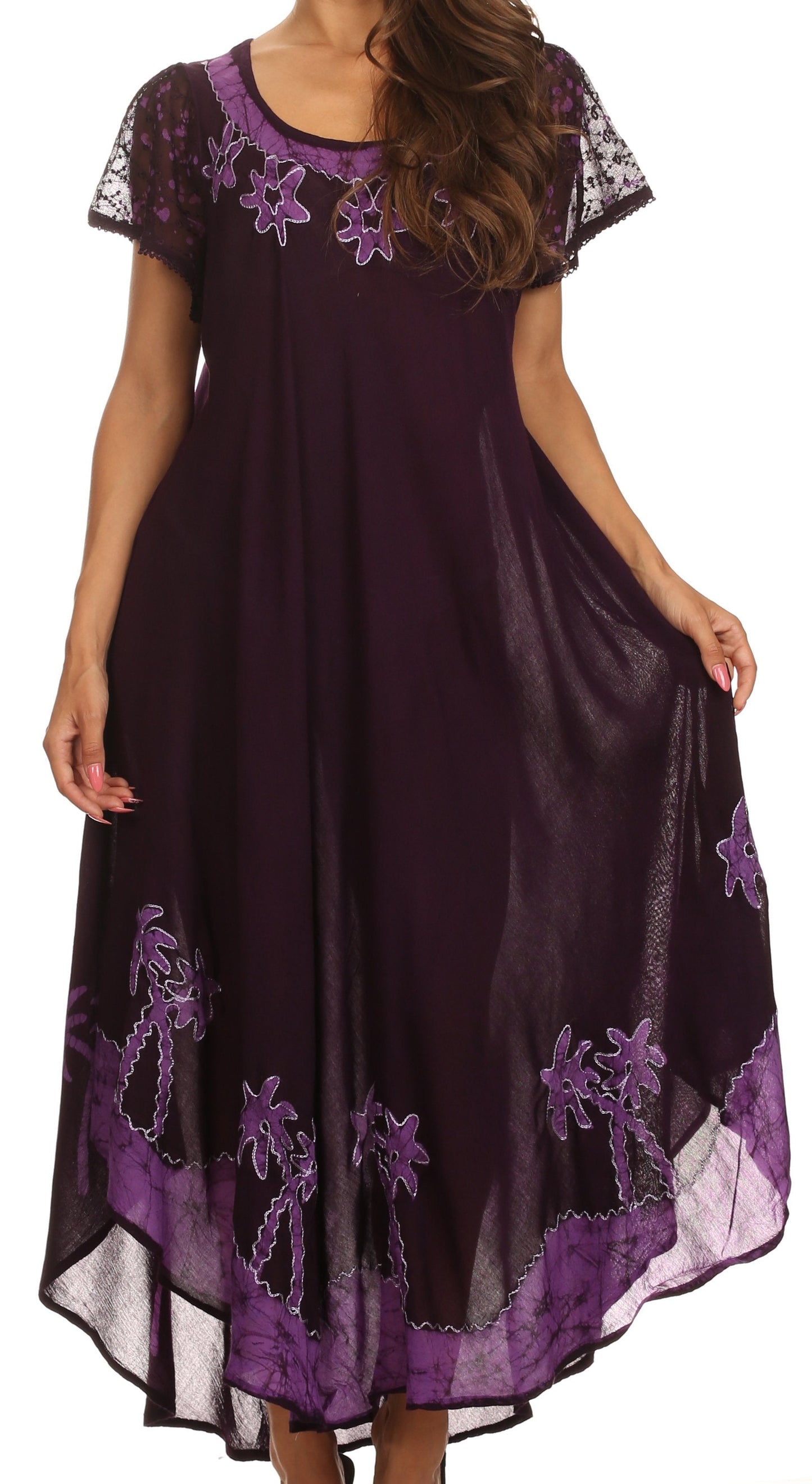 Sakkas Batik Palm Tree Cap Sleeve Caftan Dress / Cover Up - Concordia Style Boutique