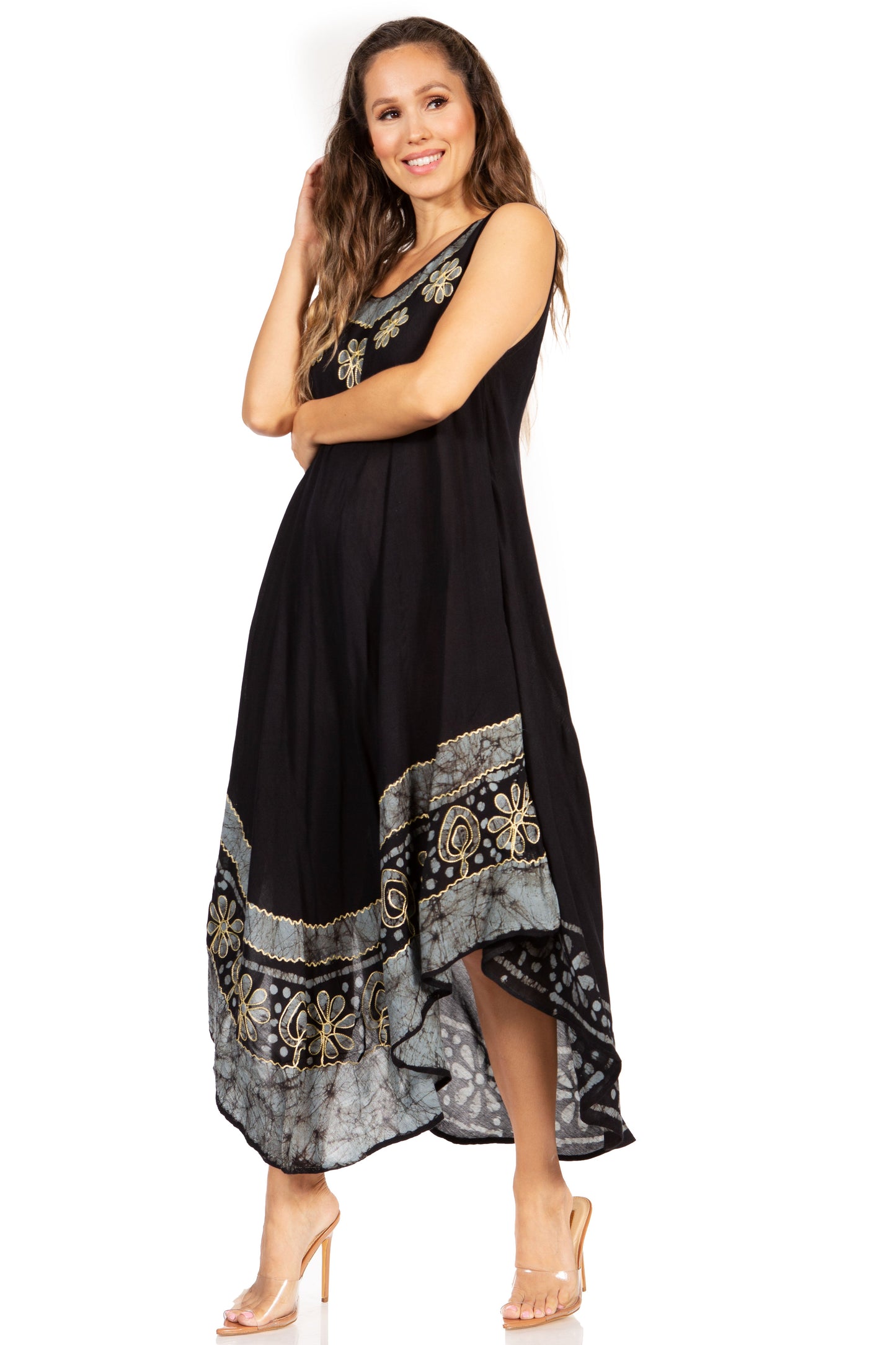 Sakkas Batik Flower Caftan Tank Dress / Cover Up - Concordia Style Boutique