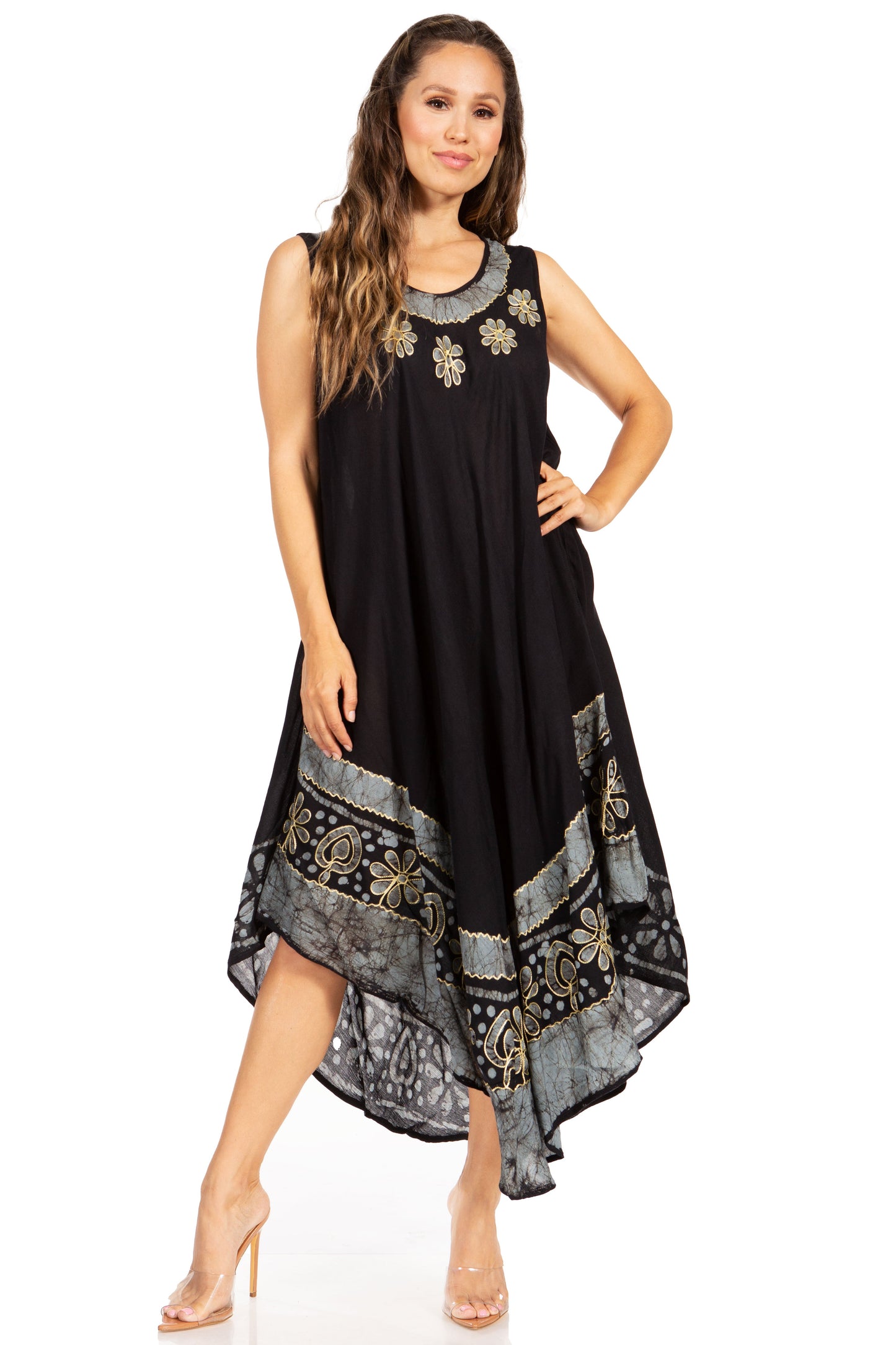 Sakkas Batik Flower Caftan Tank Dress / Cover Up - Concordia Style Boutique