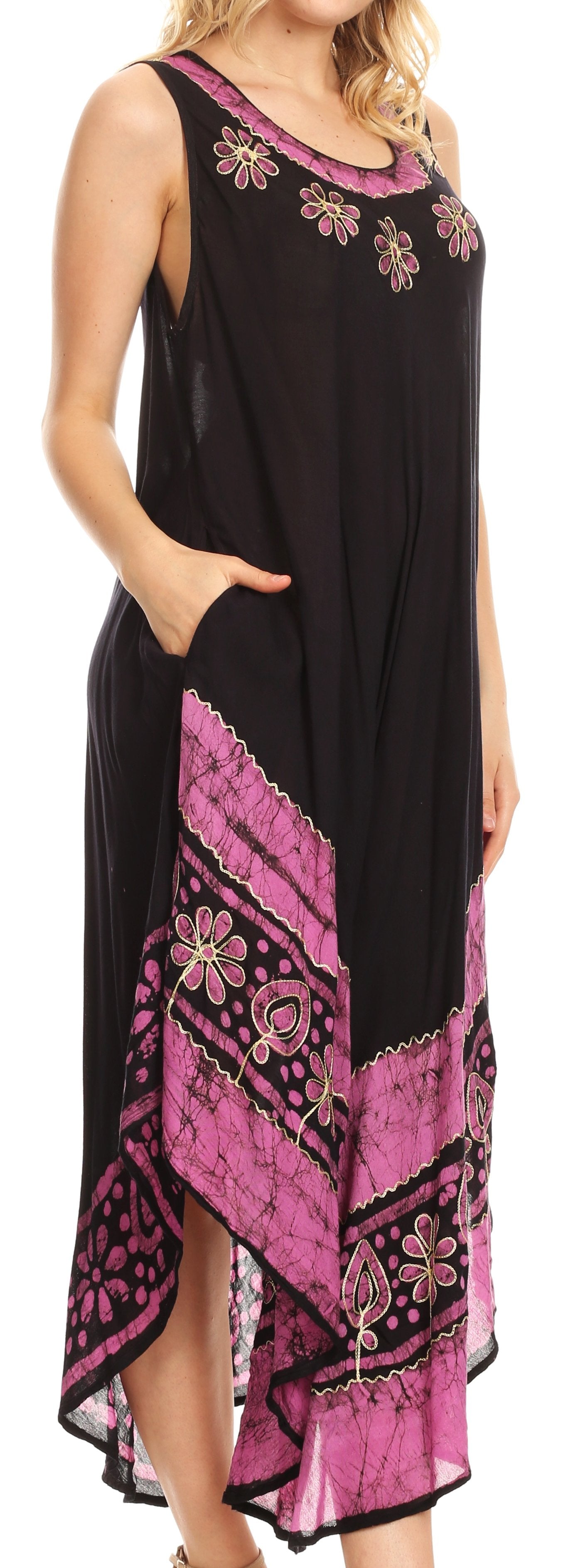 Sakkas Batik Flower Caftan Tank Dress / Cover Up - Concordia Style Boutique