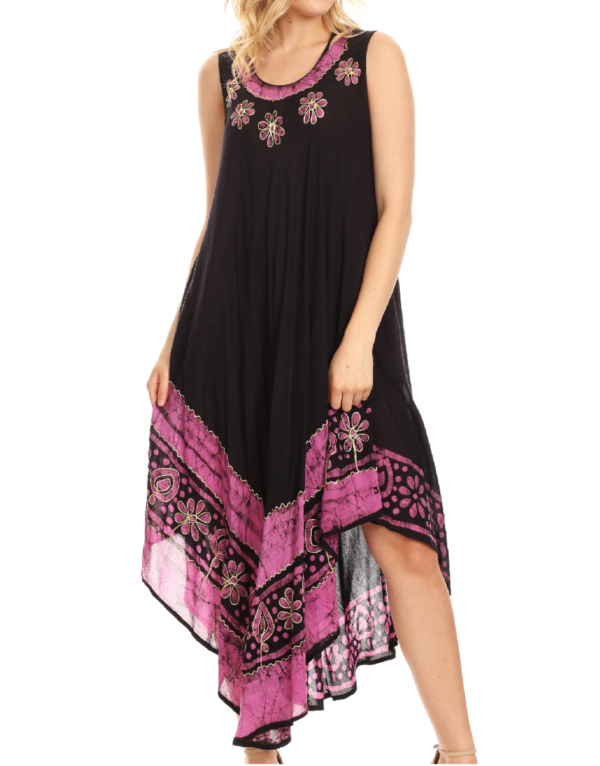 Sakkas Batik Flower Caftan Tank Dress / Cover Up - Concordia Style Boutique