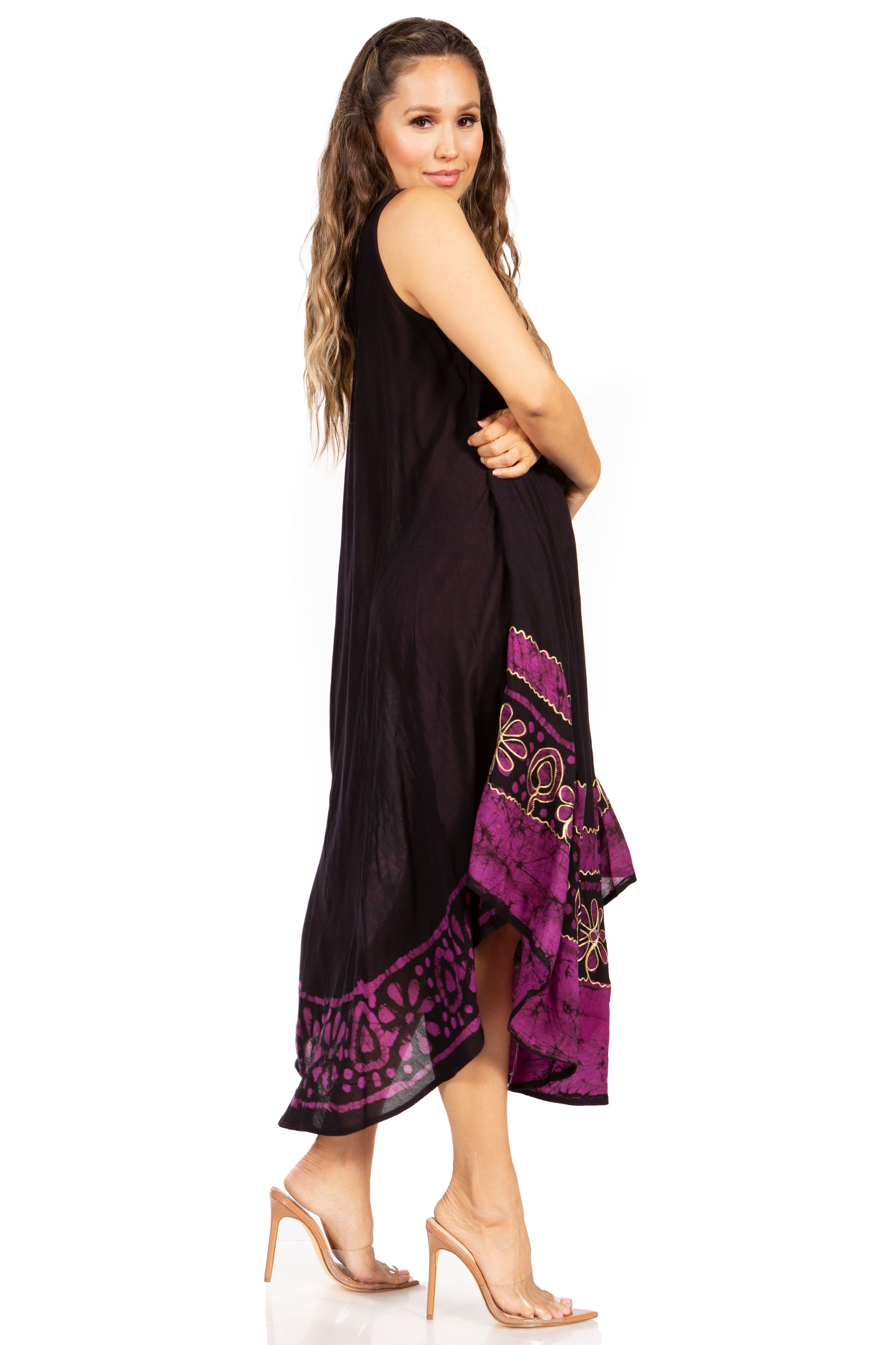 Sakkas Batik Flower Caftan Tank Dress / Cover Up - Concordia Style Boutique