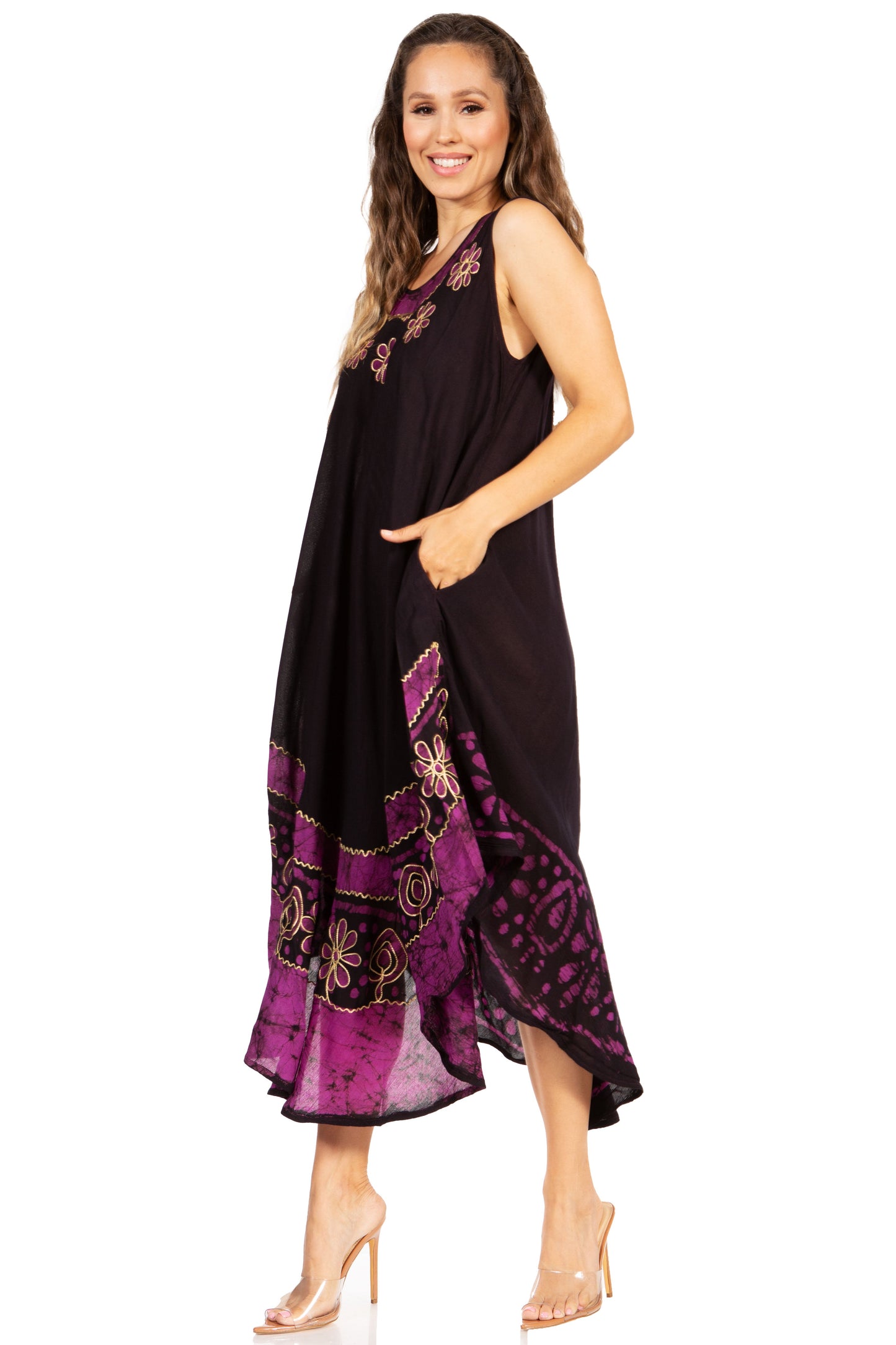 Sakkas Batik Flower Caftan Tank Dress / Cover Up - Concordia Style Boutique
