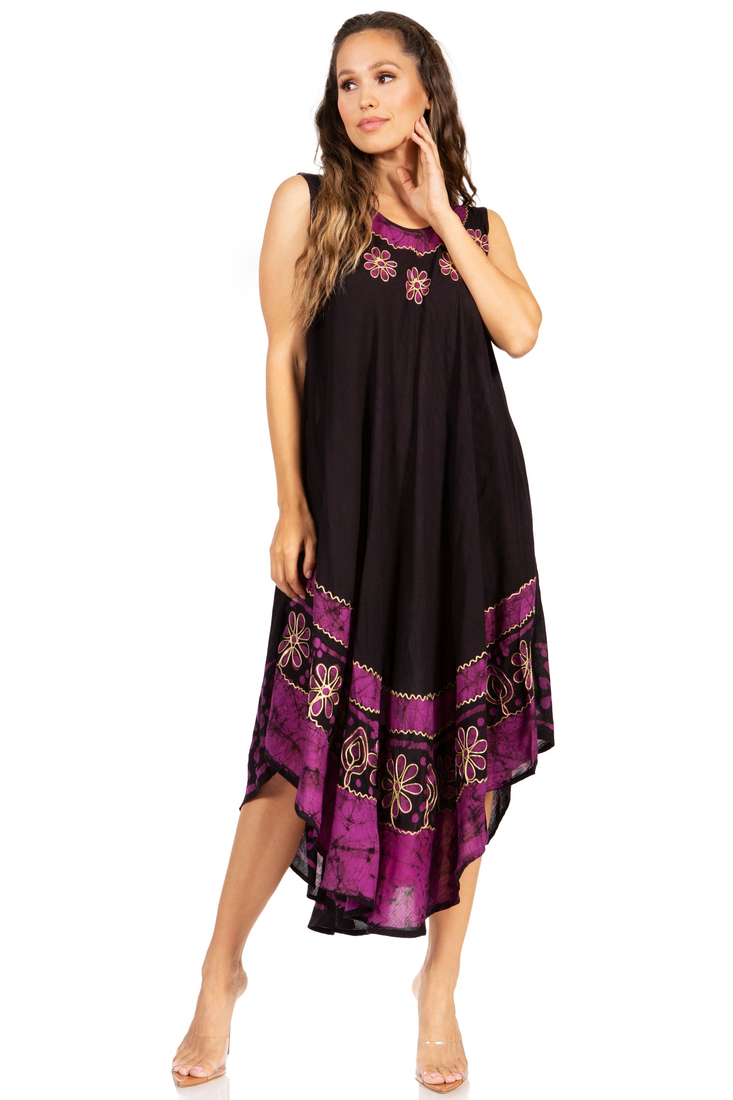 Sakkas Batik Flower Caftan Tank Dress / Cover Up - Concordia Style Boutique