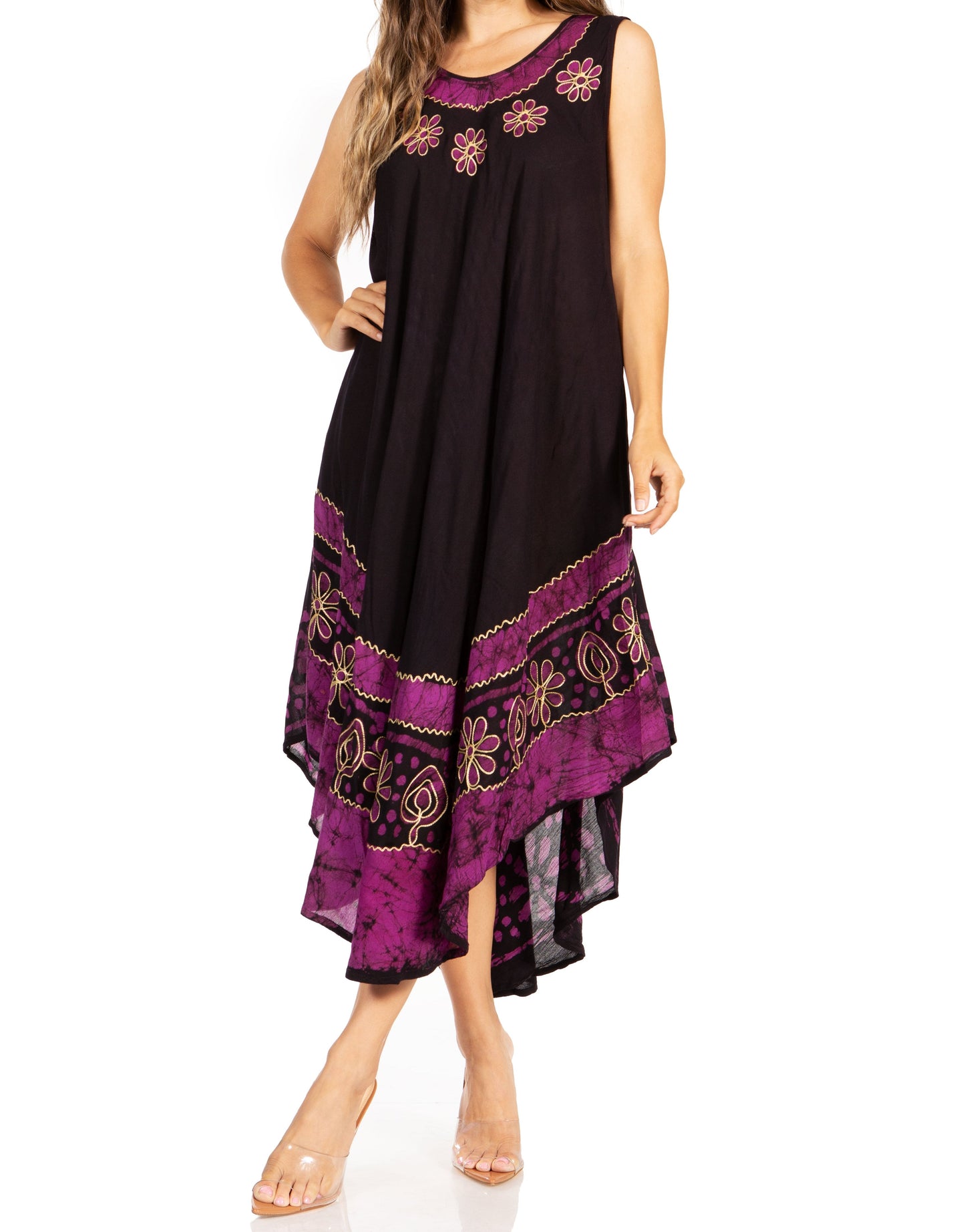 Sakkas Batik Flower Caftan Tank Dress / Cover Up - Concordia Style Boutique