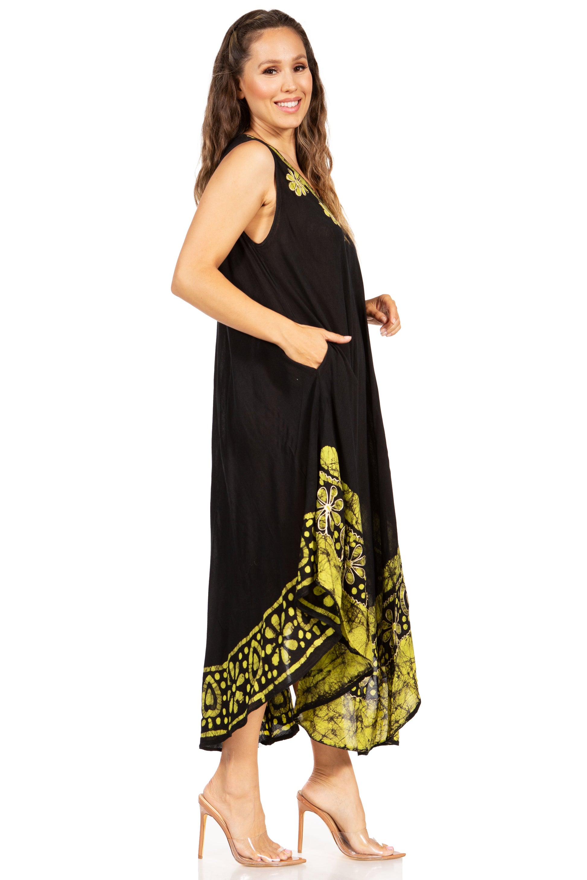 Sakkas Batik Flower Caftan Tank Dress / Cover Up - Concordia Style Boutique