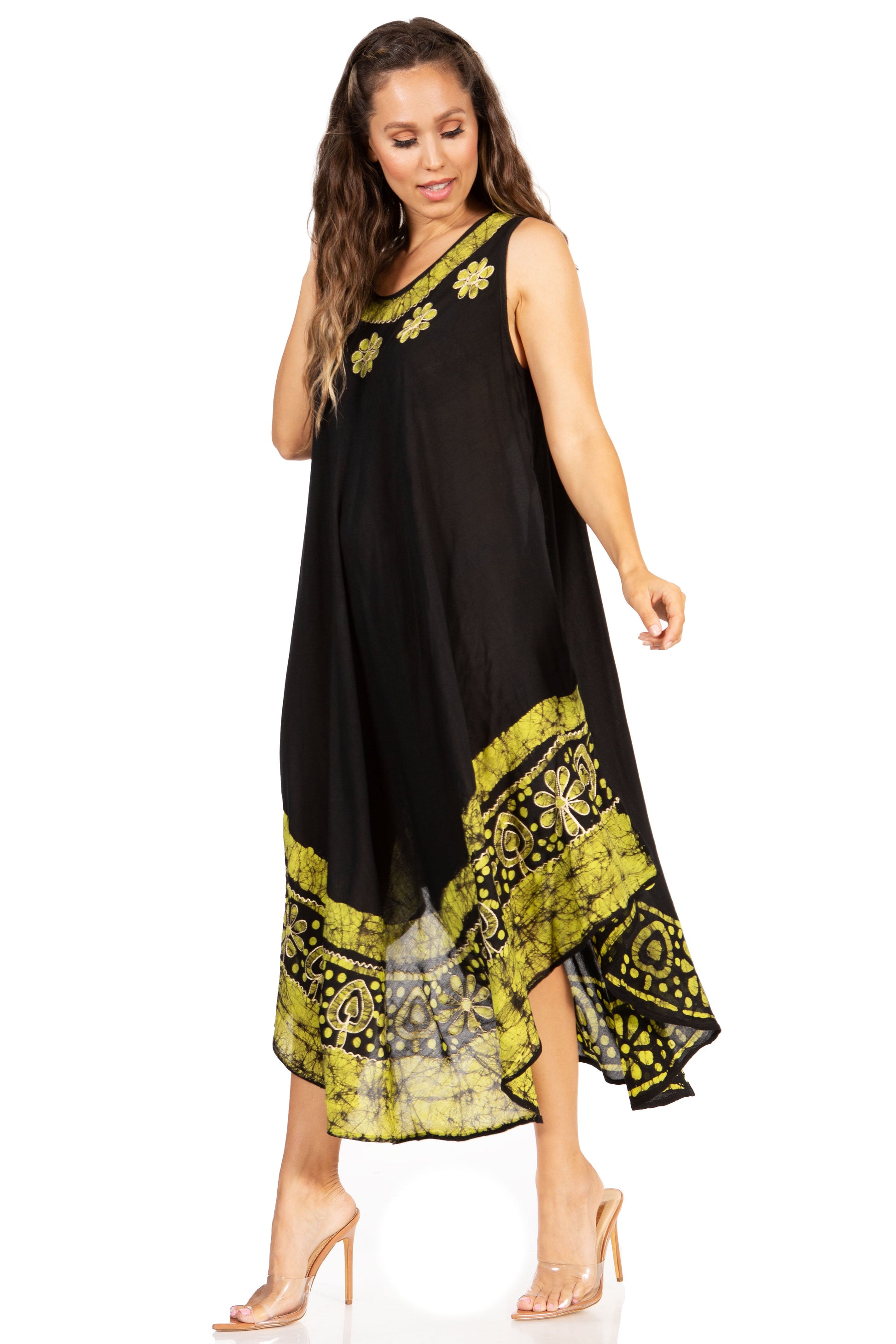 Sakkas Batik Flower Caftan Tank Dress / Cover Up - Concordia Style Boutique
