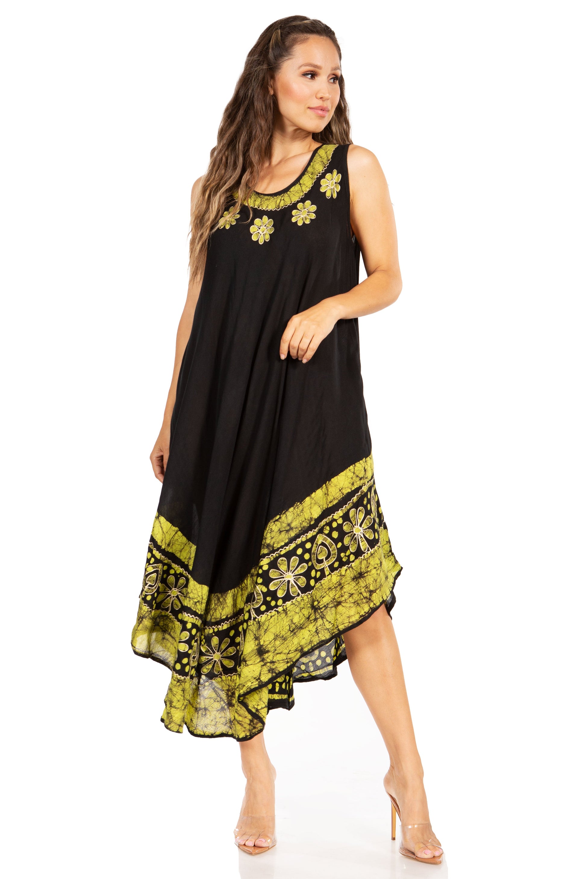 Sakkas Batik Flower Caftan Tank Dress / Cover Up - Concordia Style Boutique