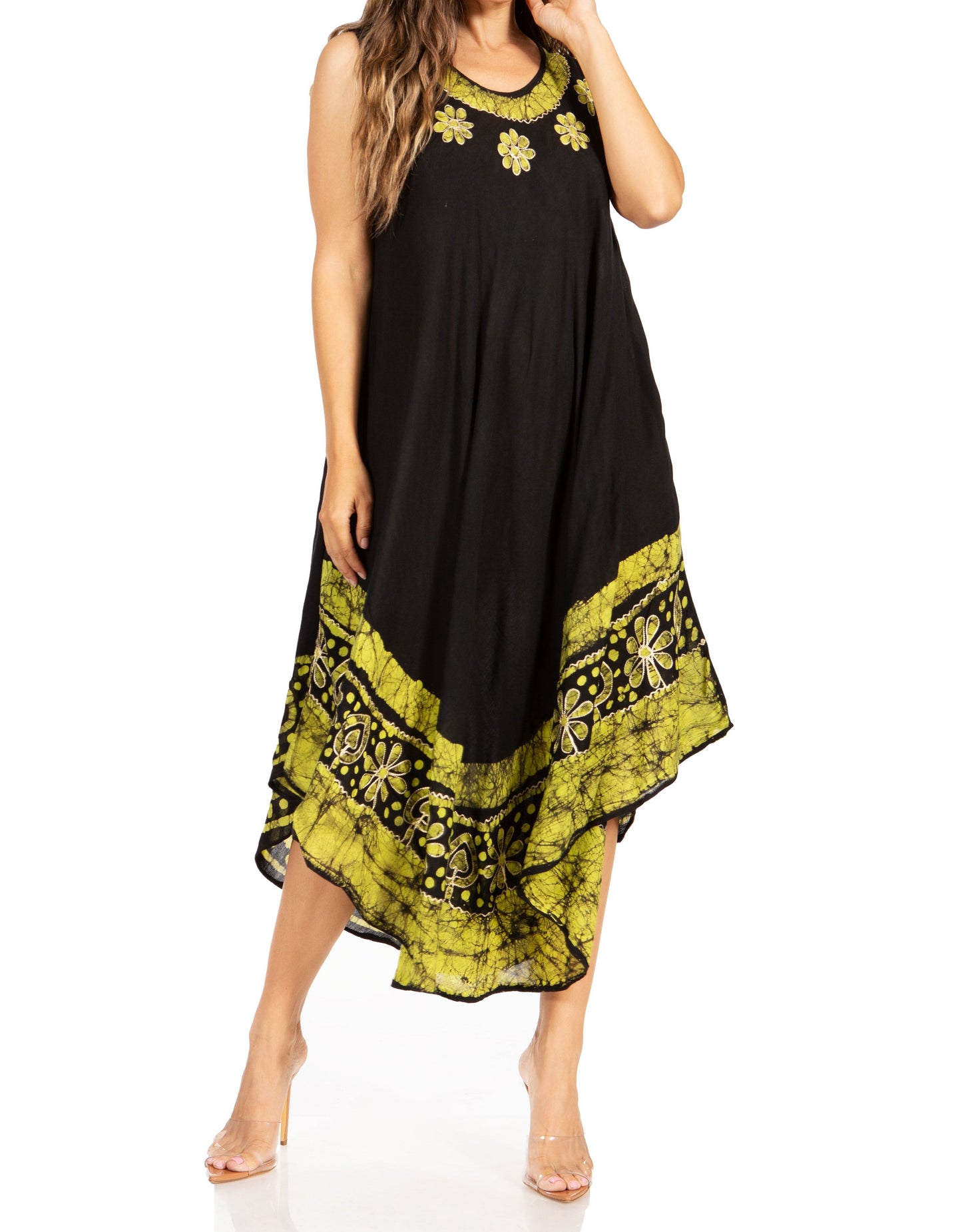 Sakkas Batik Flower Caftan Tank Dress / Cover Up - Concordia Style Boutique