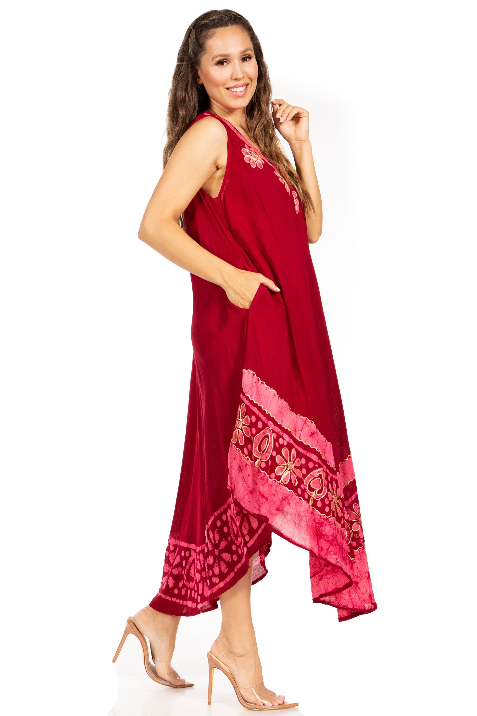 Sakkas Batik Flower Caftan Tank Dress / Cover Up - Concordia Style Boutique