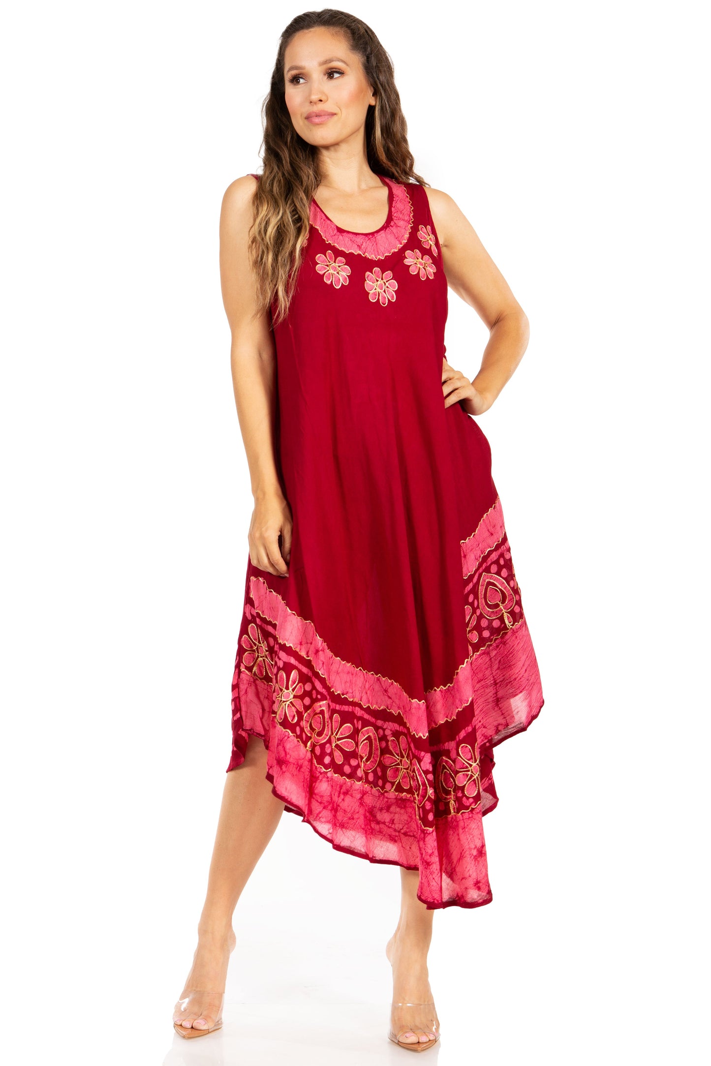 Sakkas Batik Flower Caftan Tank Dress / Cover Up - Concordia Style Boutique