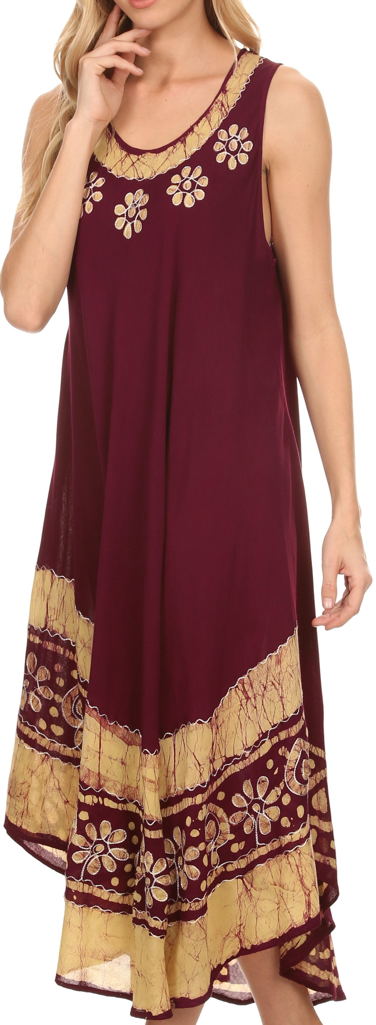 Sakkas Batik Flower Caftan Tank Dress / Cover Up - Concordia Style Boutique