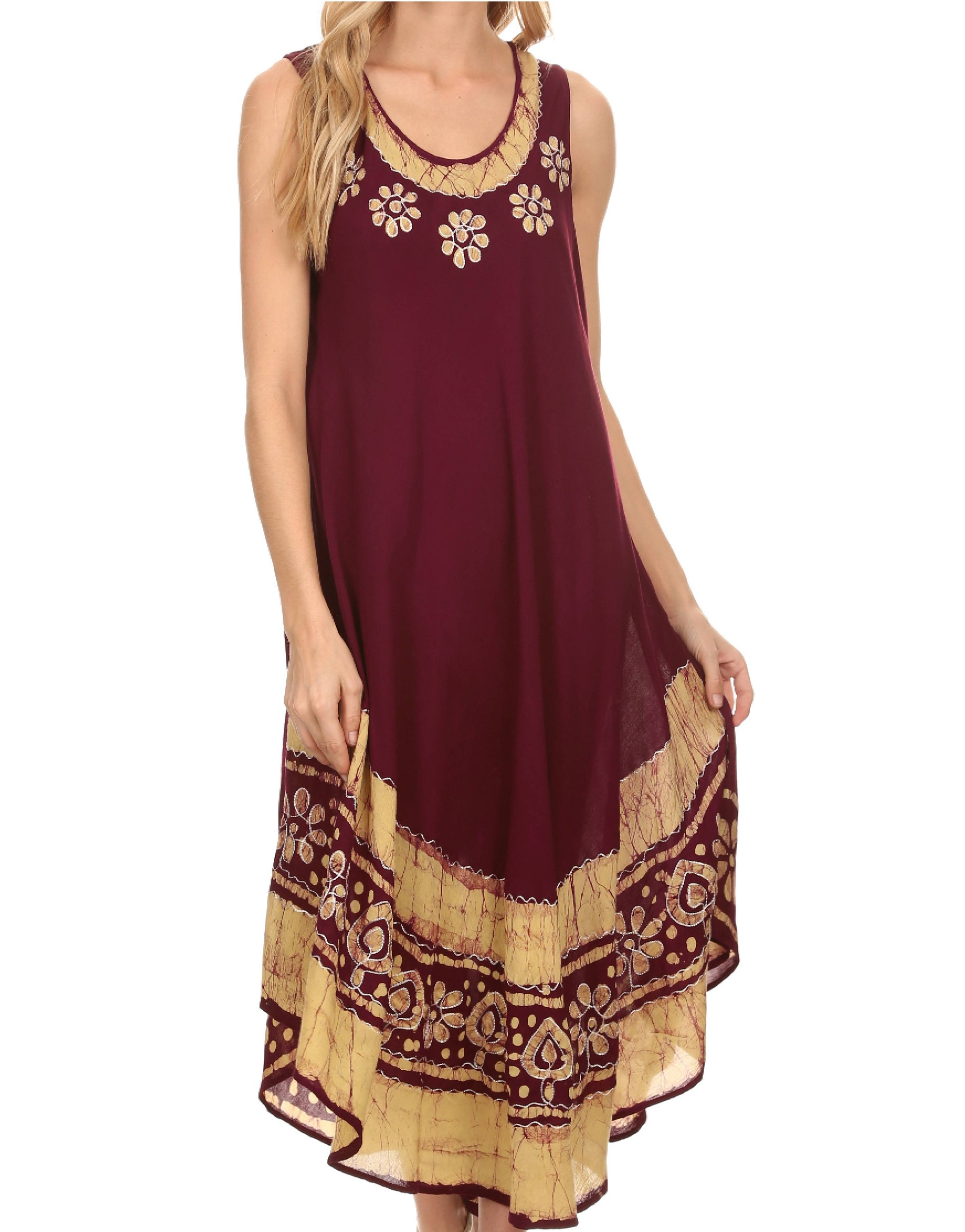 Sakkas Batik Flower Caftan Tank Dress / Cover Up - Concordia Style Boutique