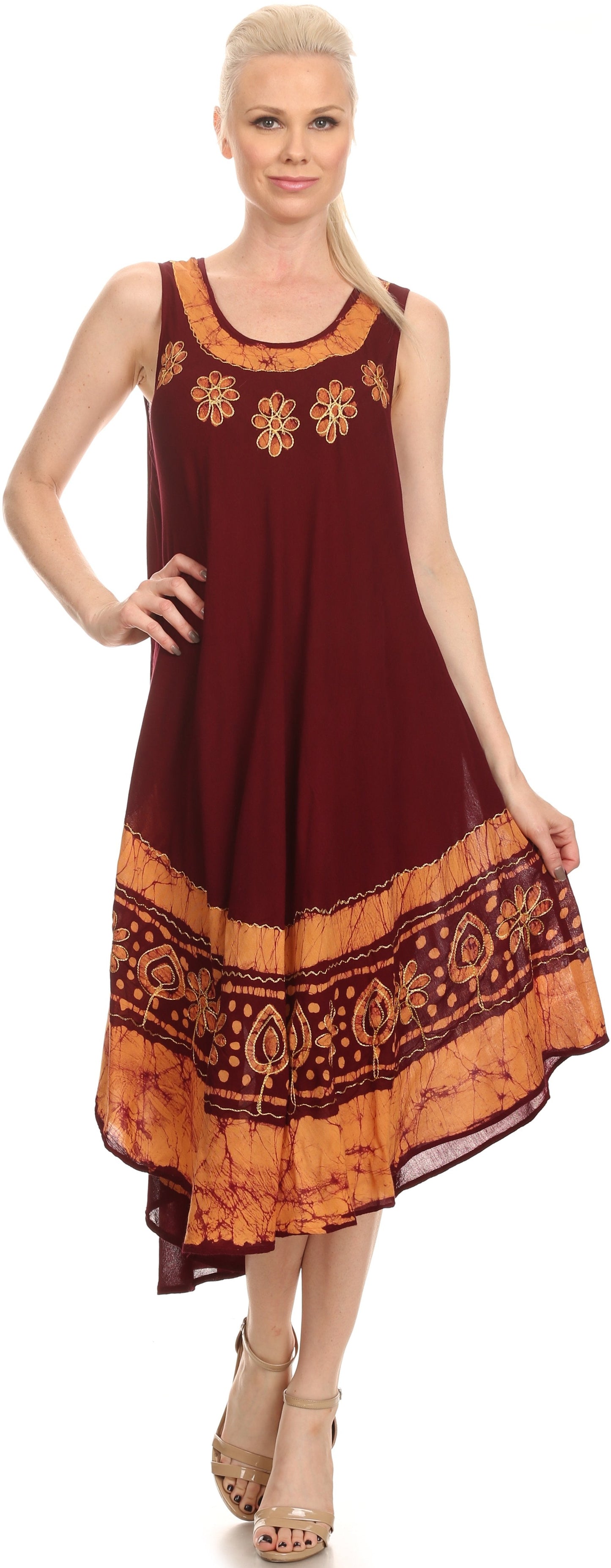 Sakkas Batik Flower Caftan Tank Dress / Cover Up - Concordia Style Boutique