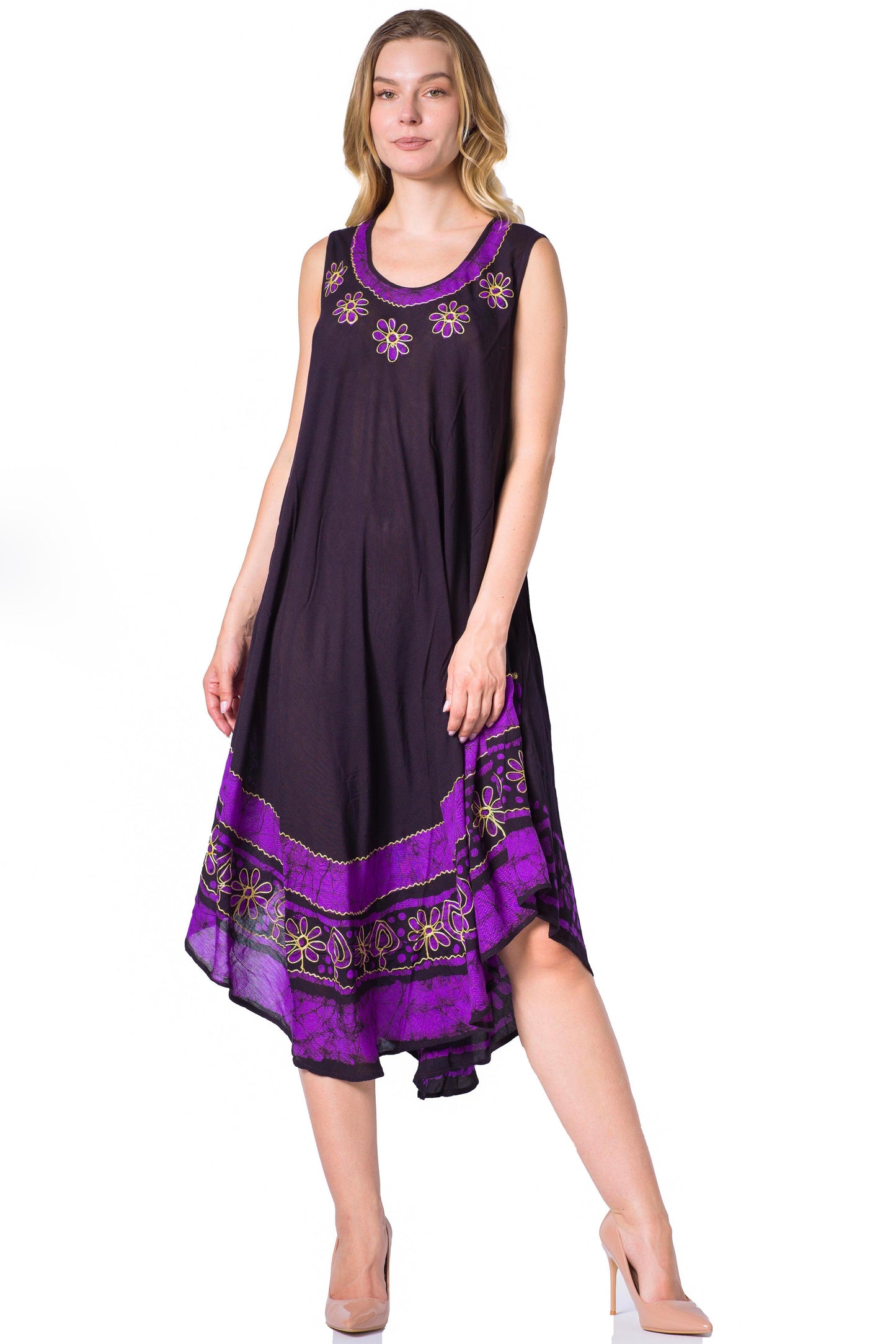 Sakkas Batik Flower Caftan Tank Dress / Cover Up - Concordia Style Boutique