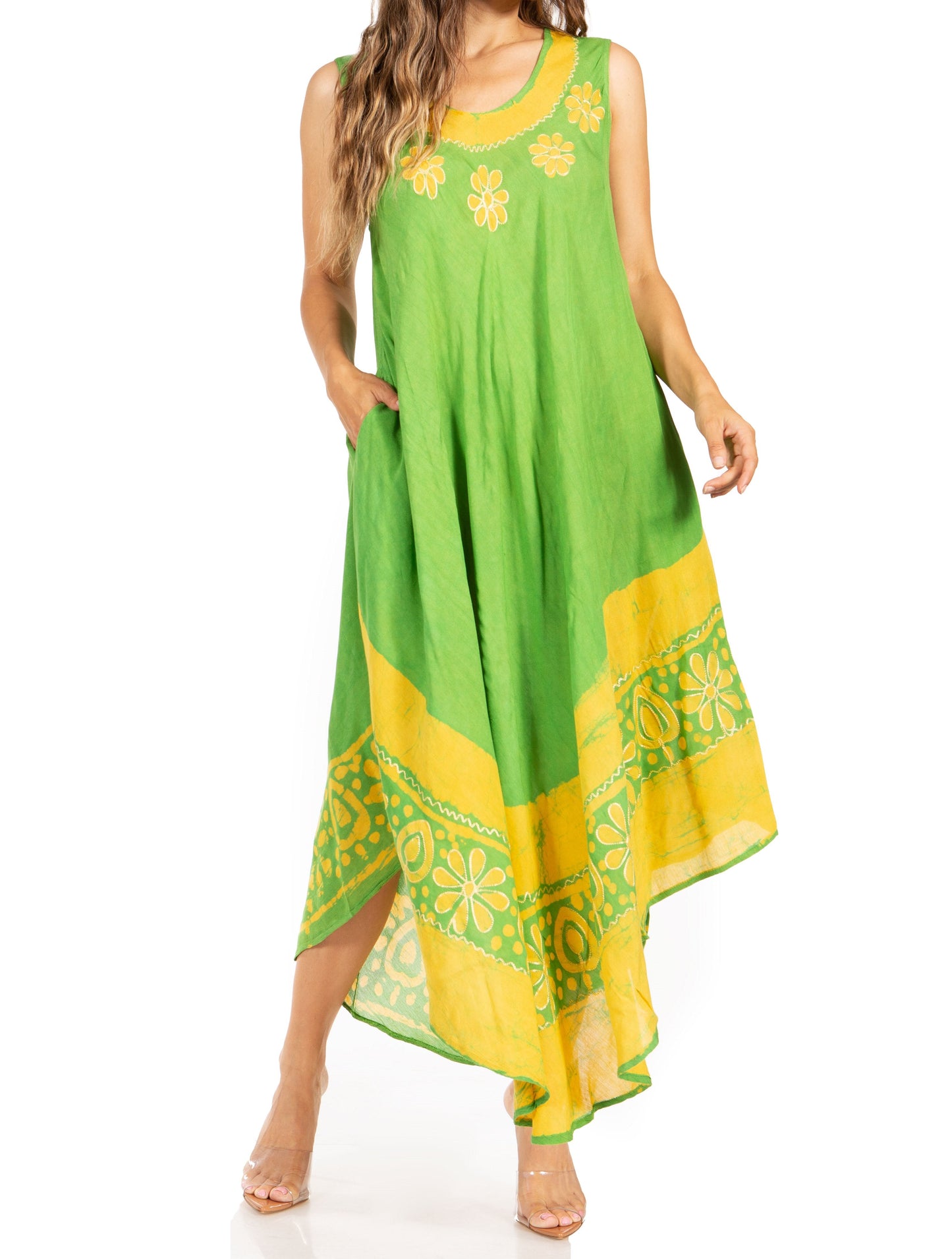 Sakkas Batik Flower Caftan Tank Dress / Cover Up - Concordia Style Boutique