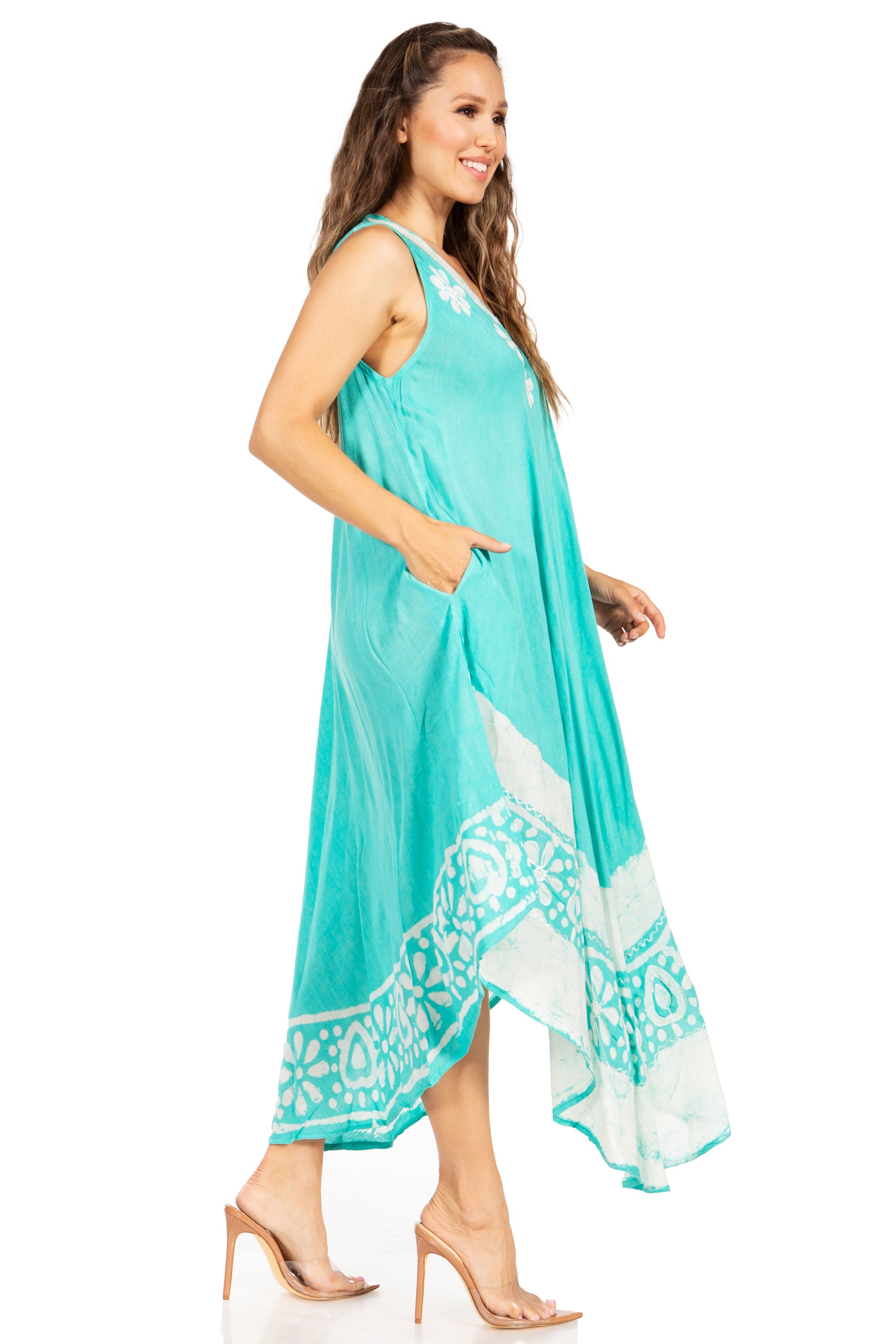 Sakkas Batik Flower Caftan Tank Dress / Cover Up - Concordia Style Boutique
