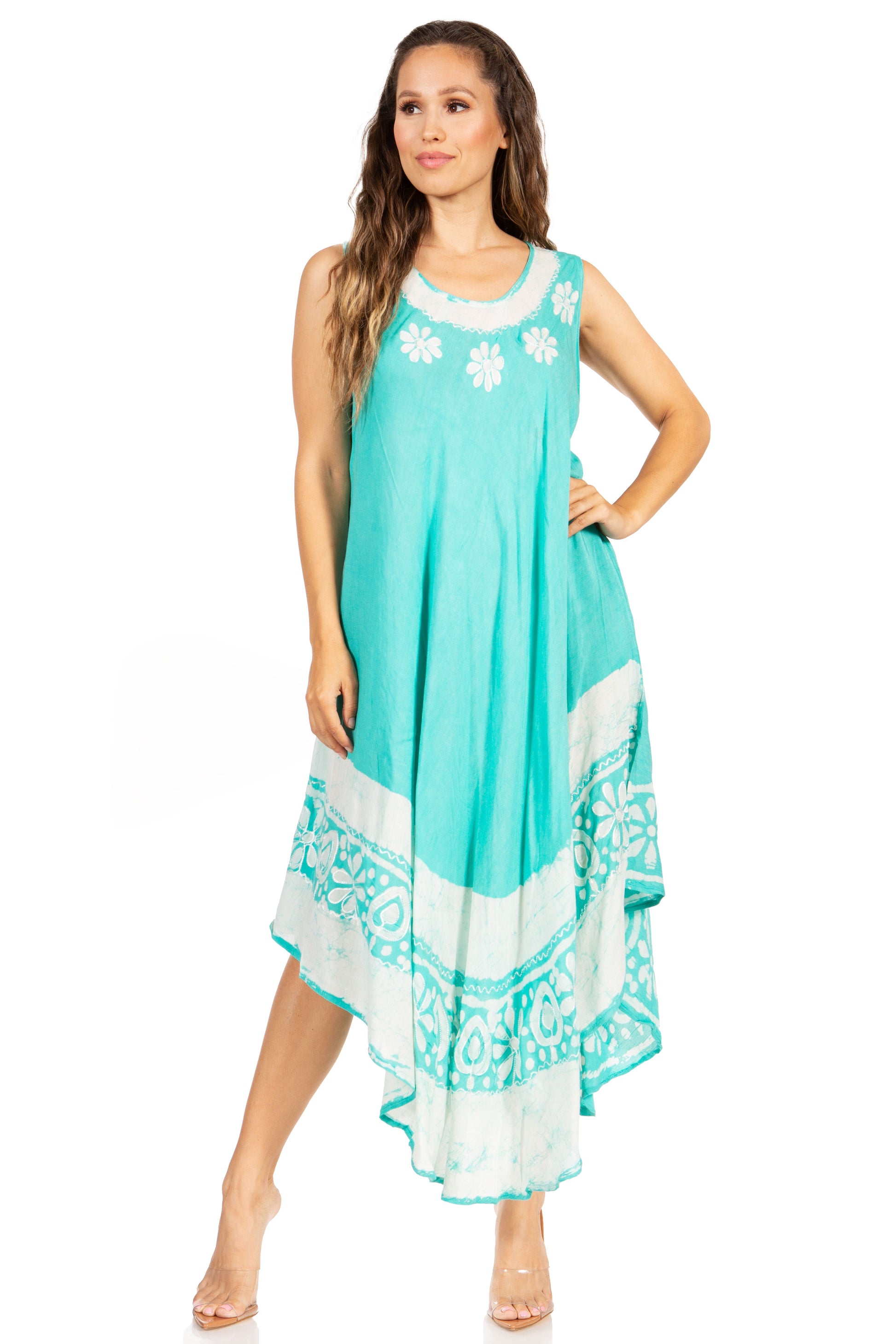 Sakkas Batik Flower Caftan Tank Dress / Cover Up - Concordia Style Boutique