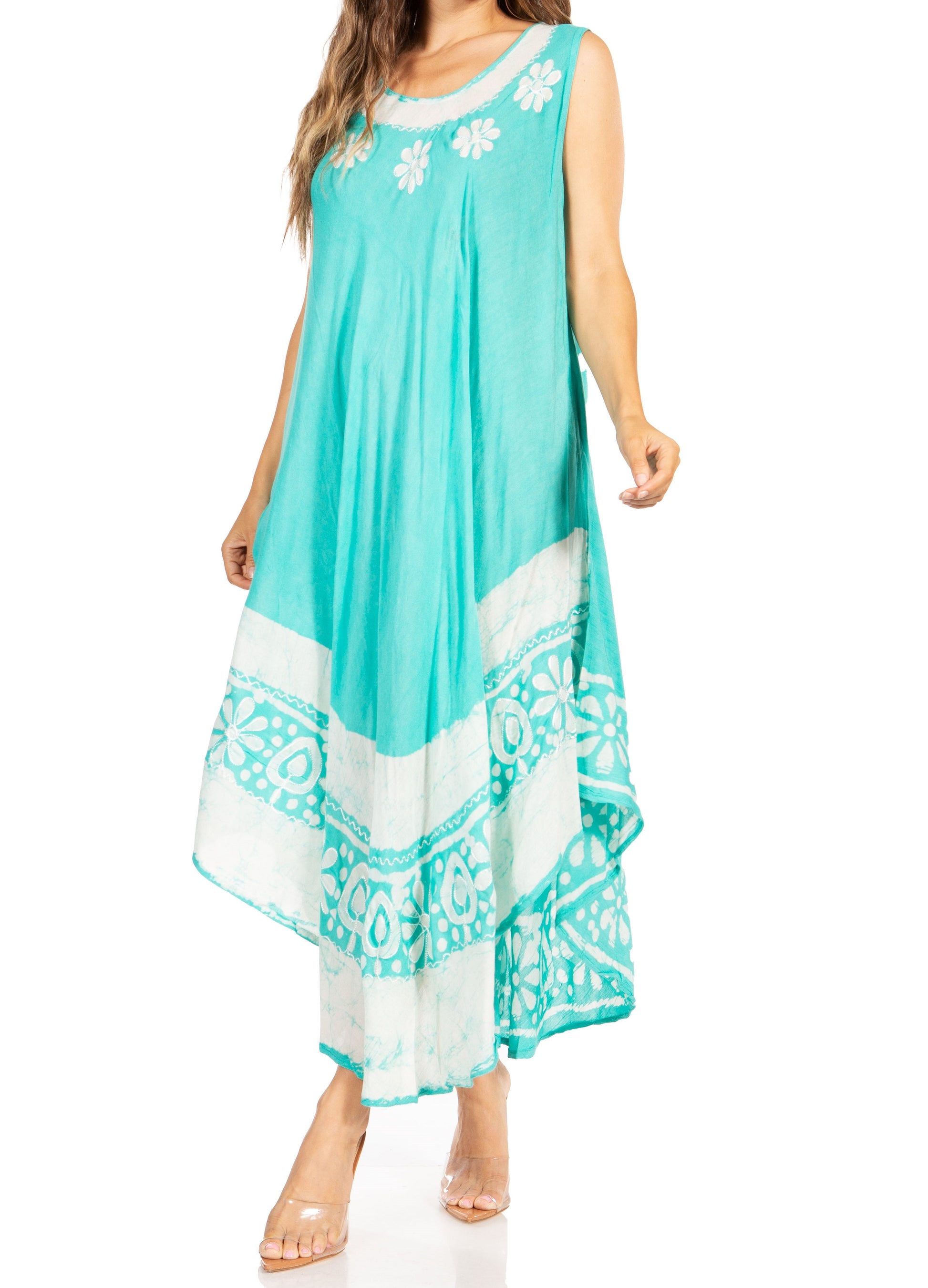 Sakkas Batik Flower Caftan Tank Dress / Cover Up - Concordia Style Boutique
