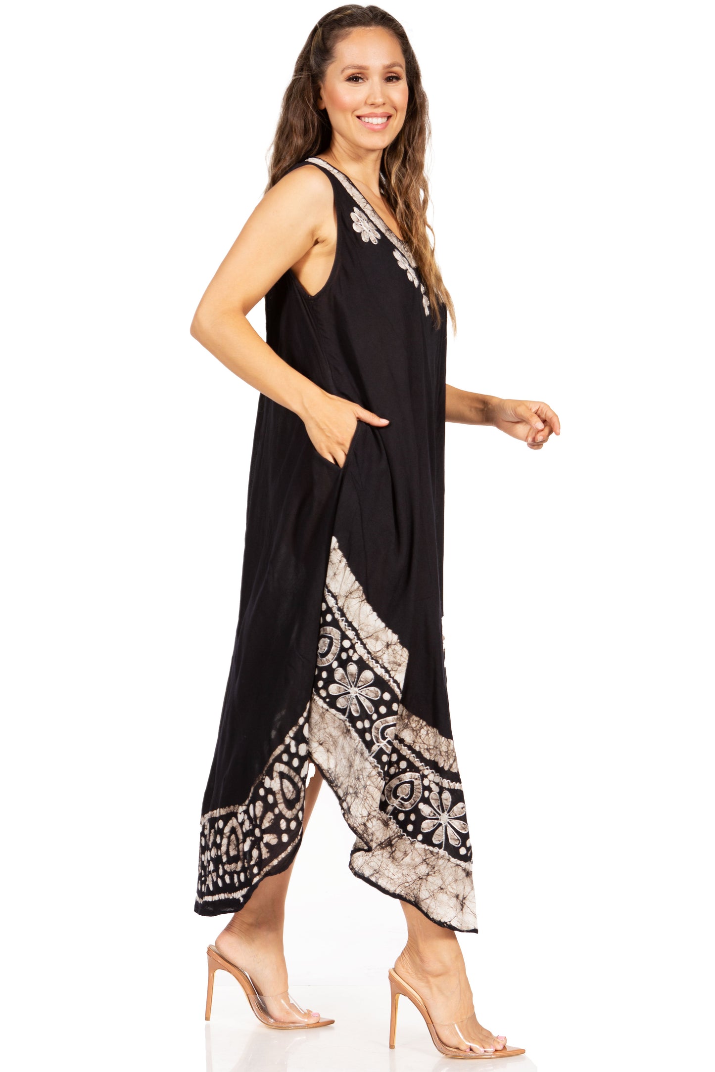 Sakkas Batik Flower Caftan Tank Dress / Cover Up - Concordia Style Boutique
