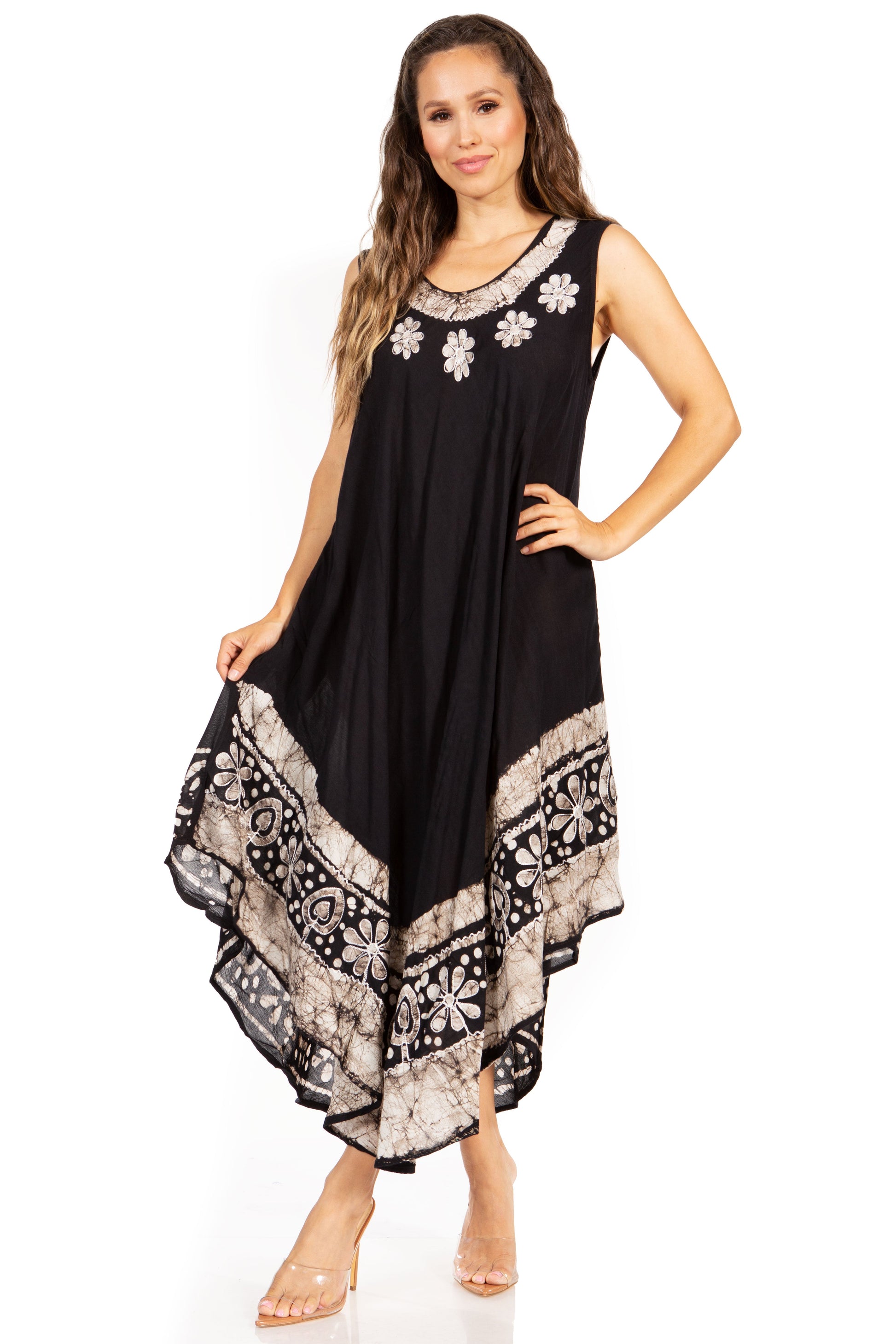 Sakkas Batik Flower Caftan Tank Dress / Cover Up - Concordia Style Boutique