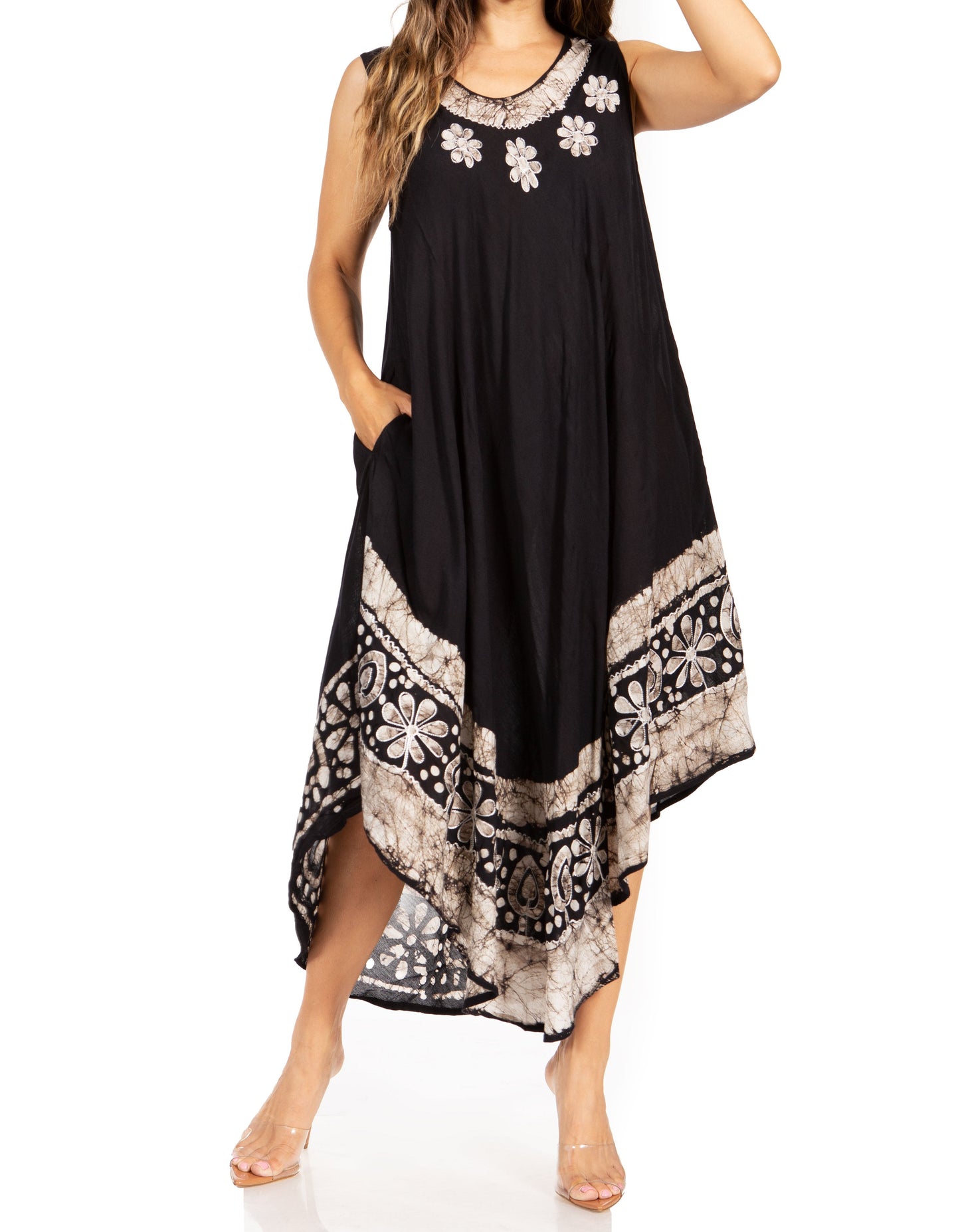 Sakkas Batik Flower Caftan Tank Dress / Cover Up - Concordia Style Boutique