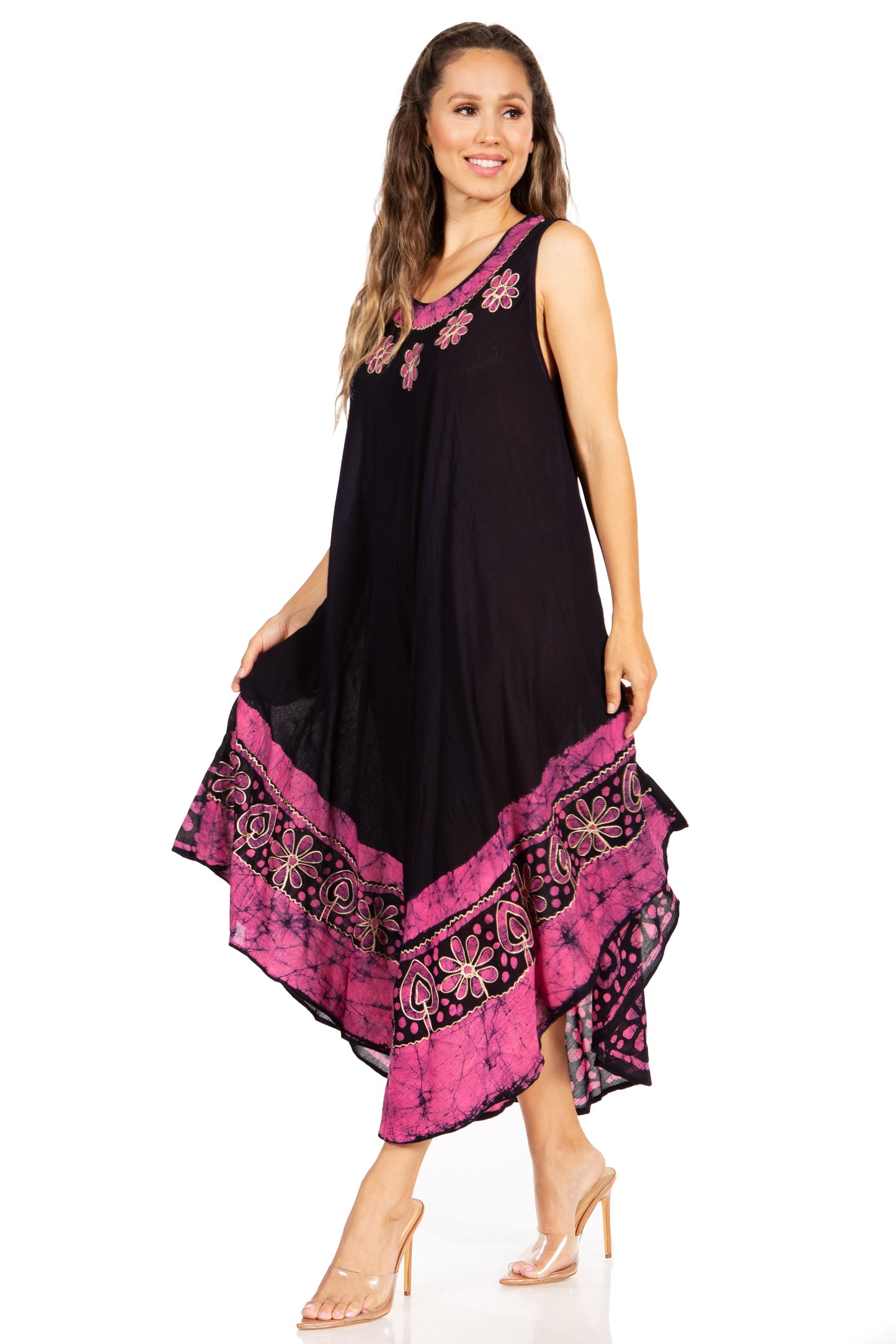 Sakkas Batik Flower Caftan Tank Dress / Cover Up - Concordia Style Boutique