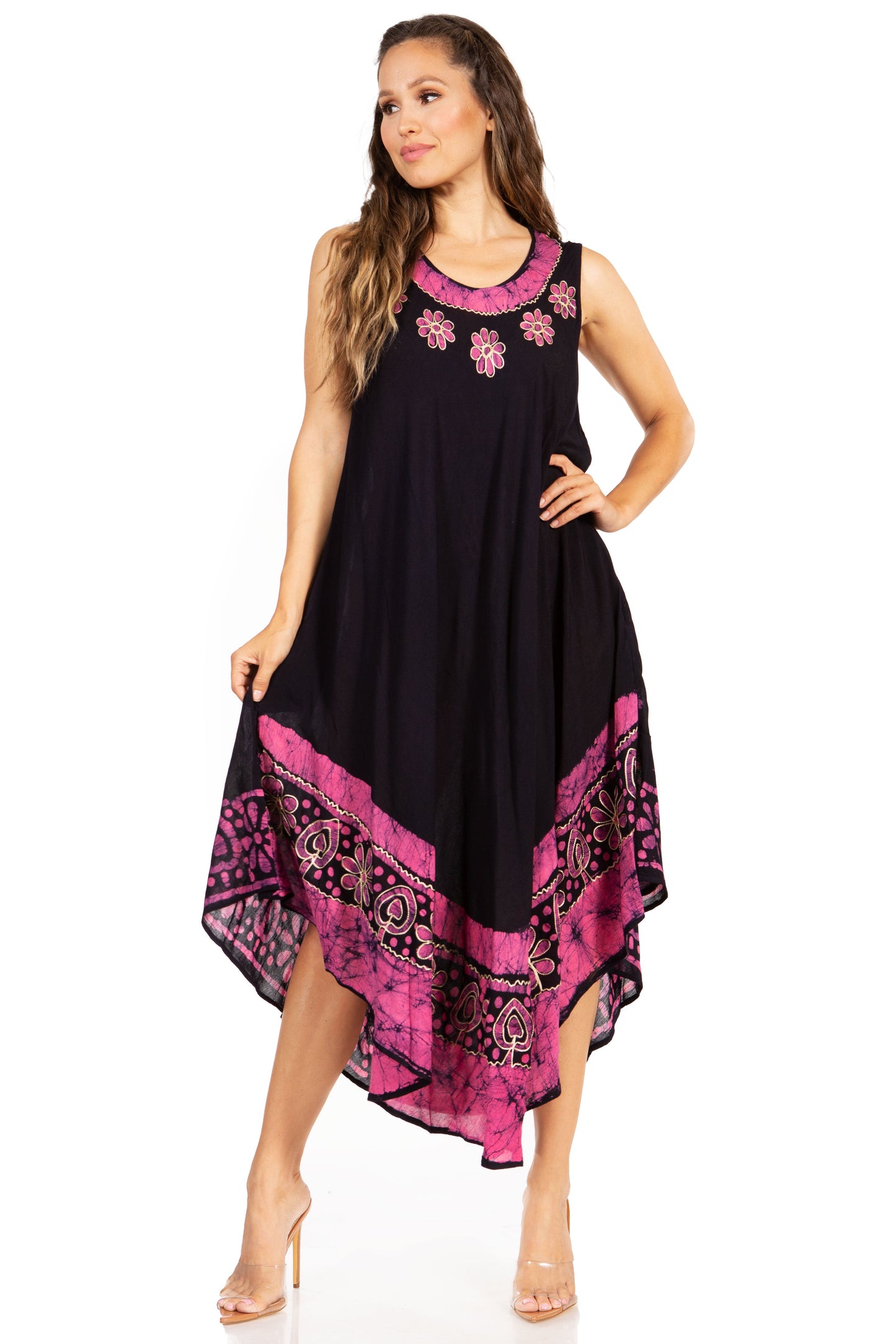Sakkas Batik Flower Caftan Tank Dress / Cover Up - Concordia Style Boutique