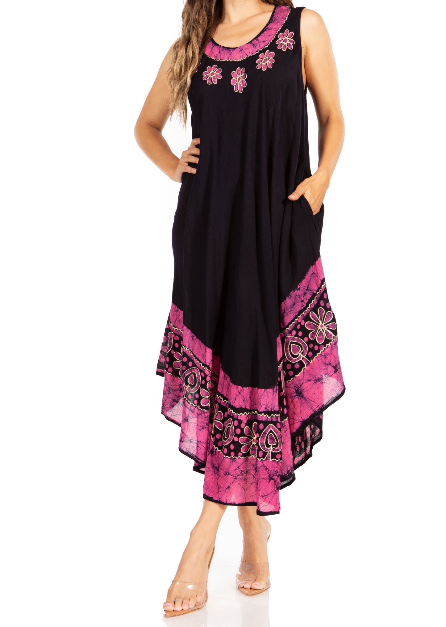 Sakkas Batik Flower Caftan Tank Dress / Cover Up - Concordia Style Boutique