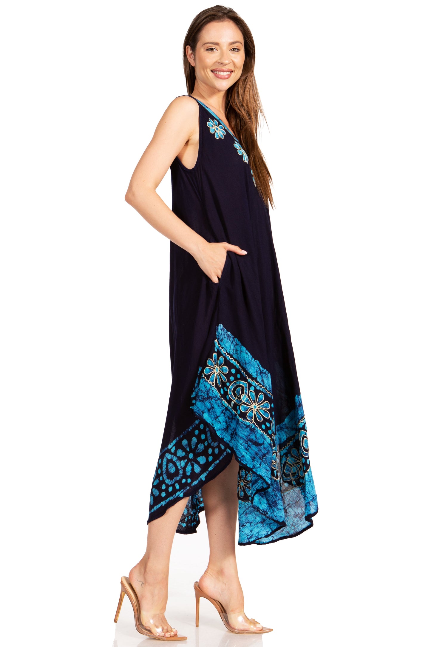 Sakkas Batik Flower Caftan Tank Dress / Cover Up - Concordia Style Boutique