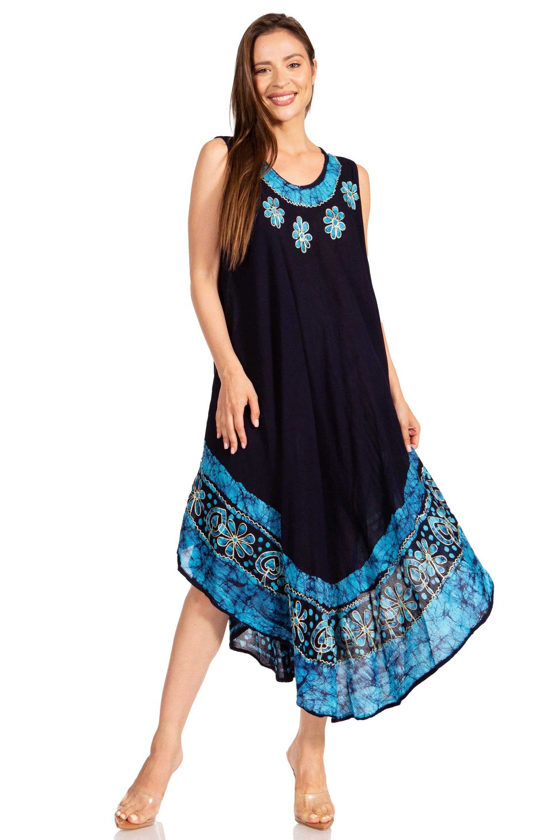 Sakkas Batik Flower Caftan Tank Dress / Cover Up - Concordia Style Boutique