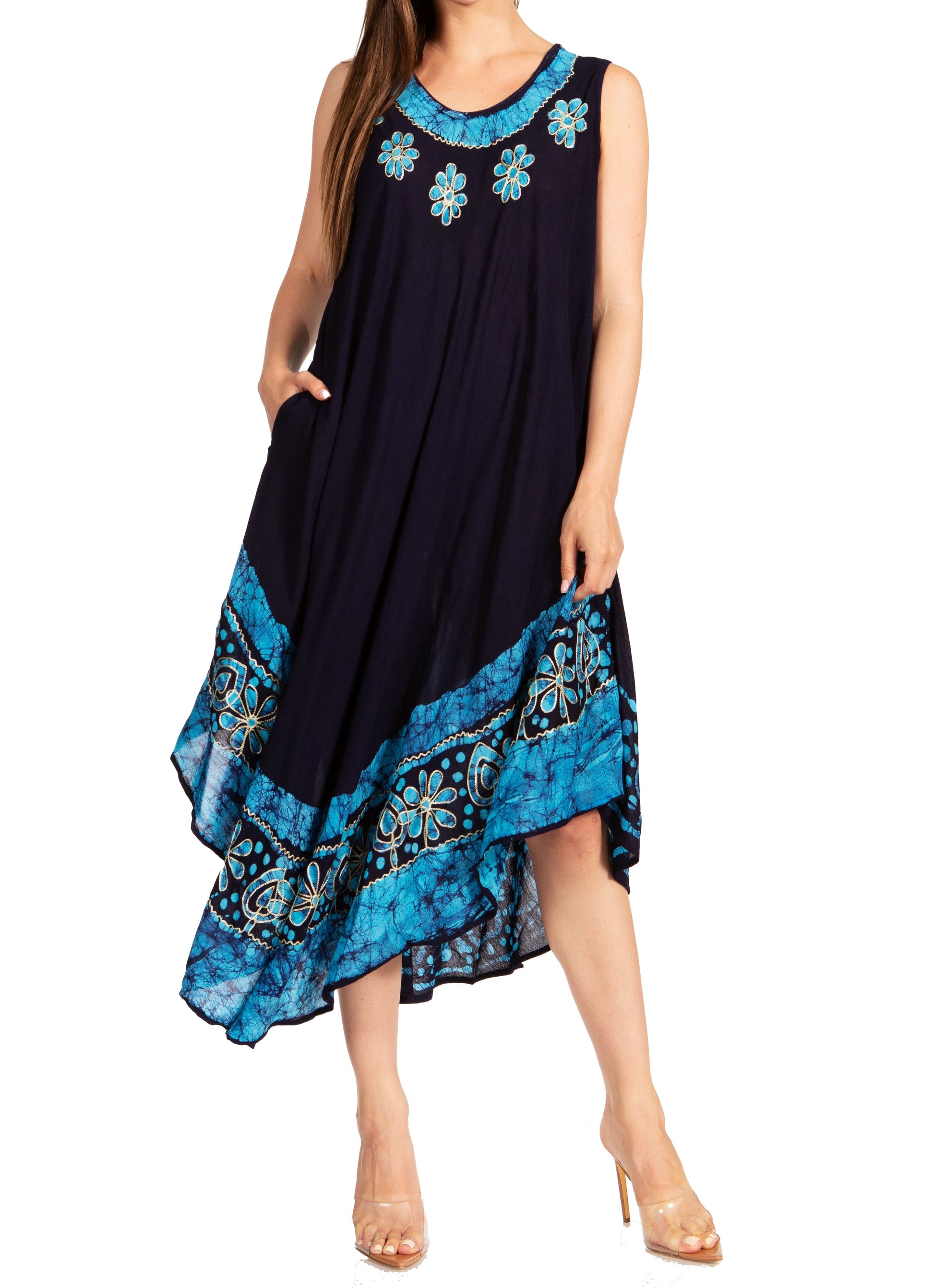 Sakkas Batik Flower Caftan Tank Dress / Cover Up - Concordia Style Boutique