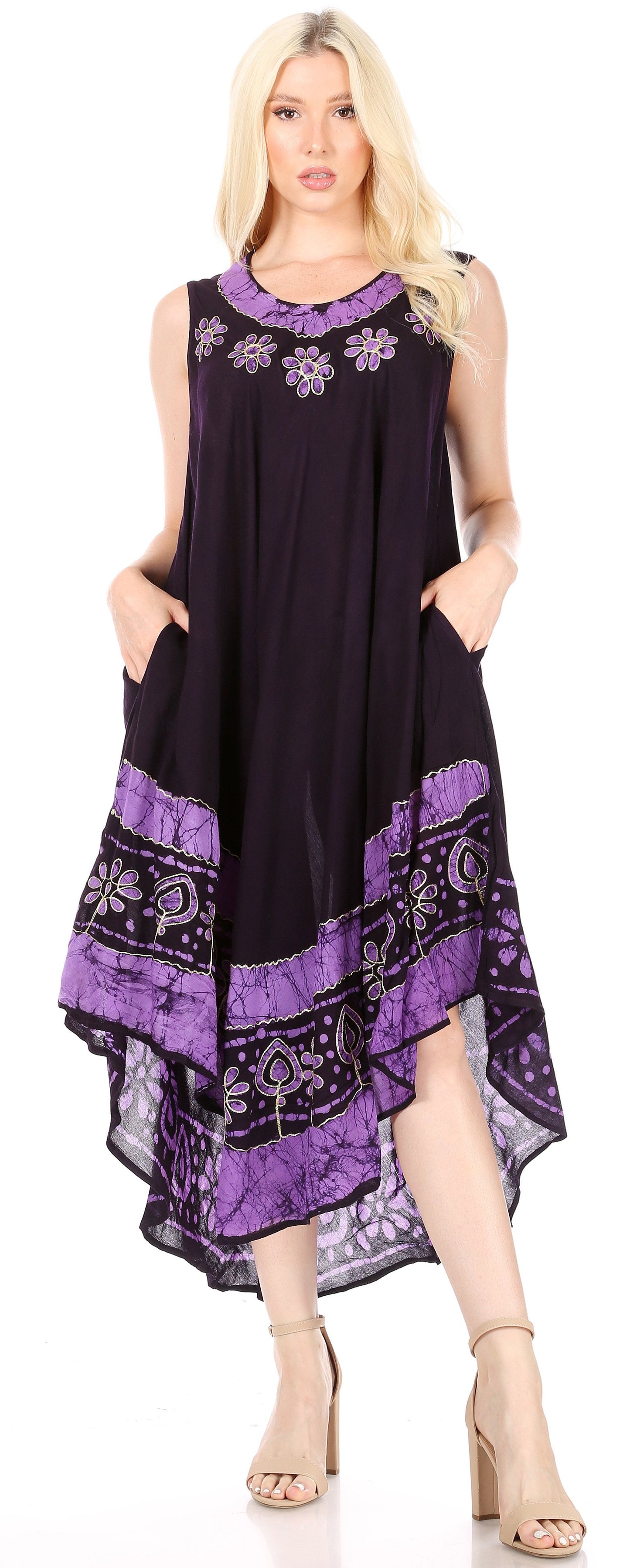 Sakkas Batik Flower Caftan Tank Dress / Cover Up - Concordia Style Boutique
