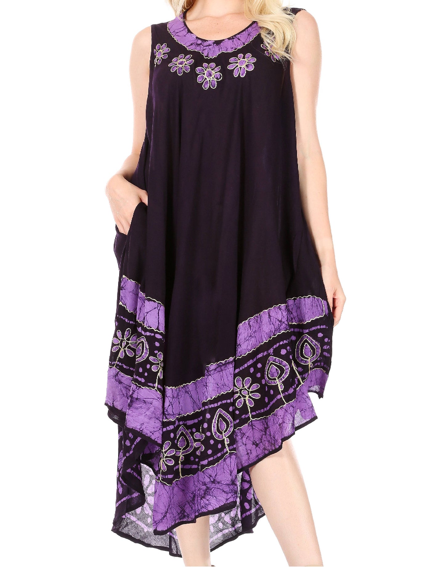 Sakkas Batik Flower Caftan Tank Dress / Cover Up - Concordia Style Boutique