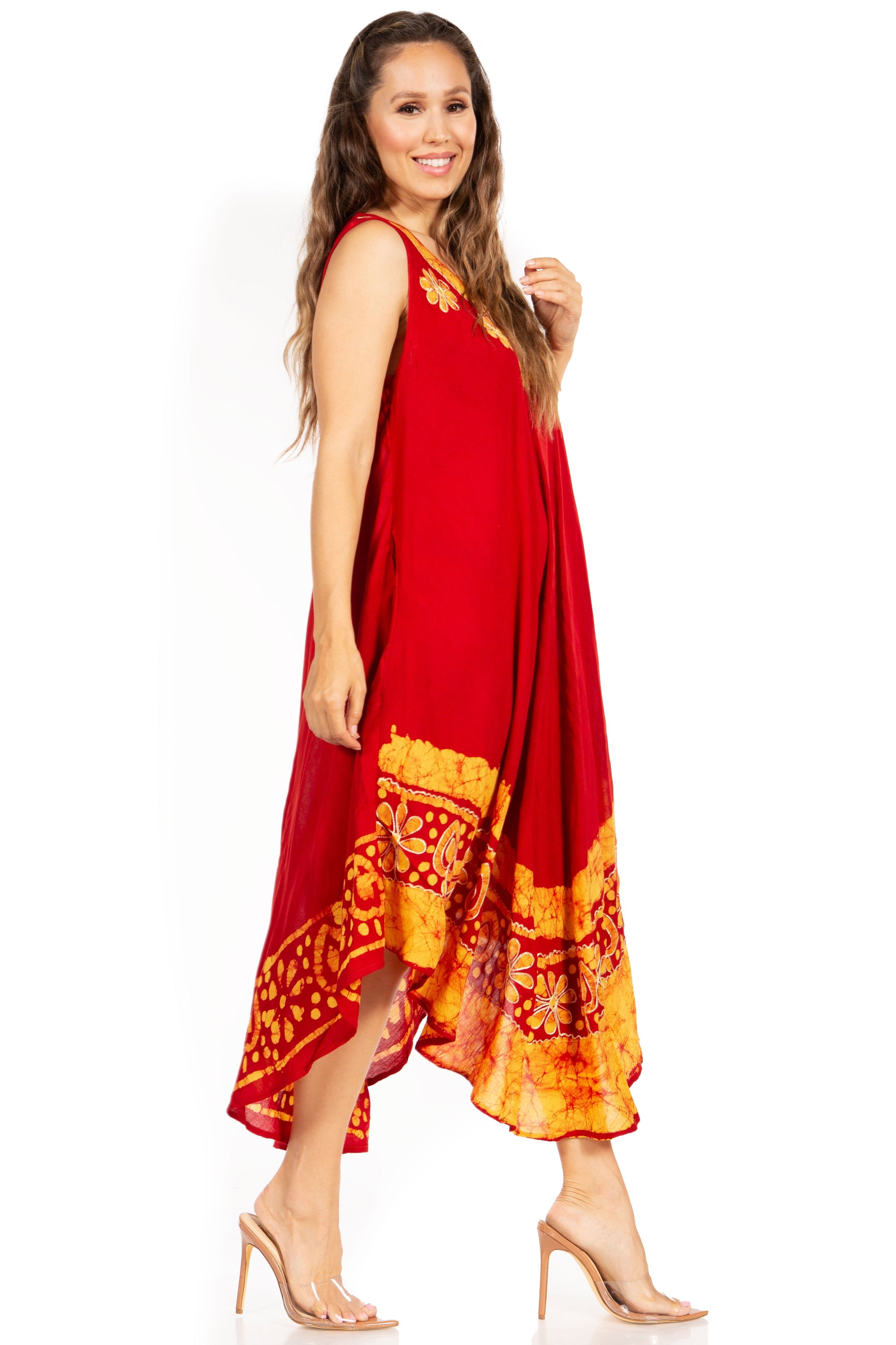 Sakkas Batik Flower Caftan Tank Dress / Cover Up - Concordia Style Boutique