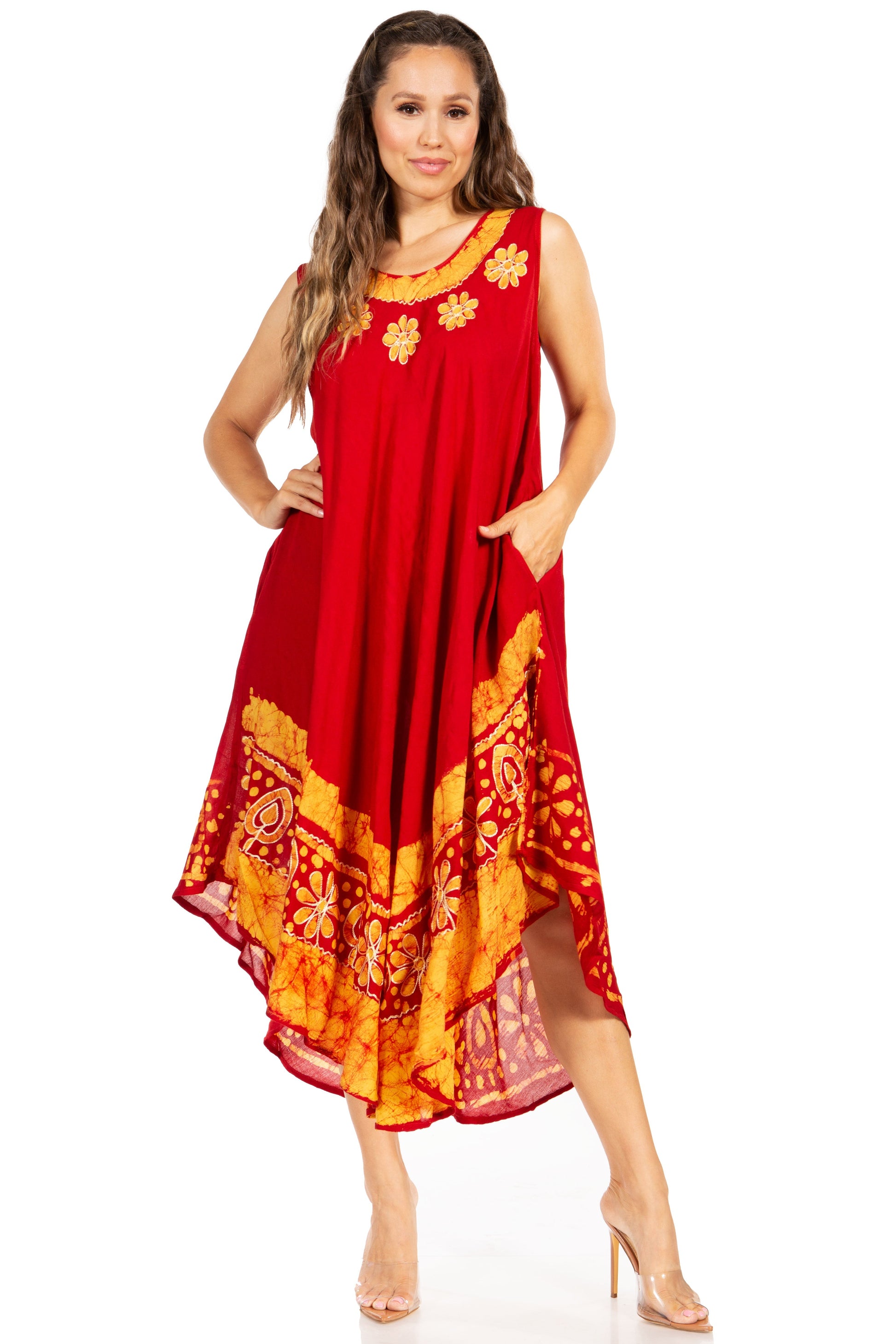 Sakkas Batik Flower Caftan Tank Dress / Cover Up - Concordia Style Boutique