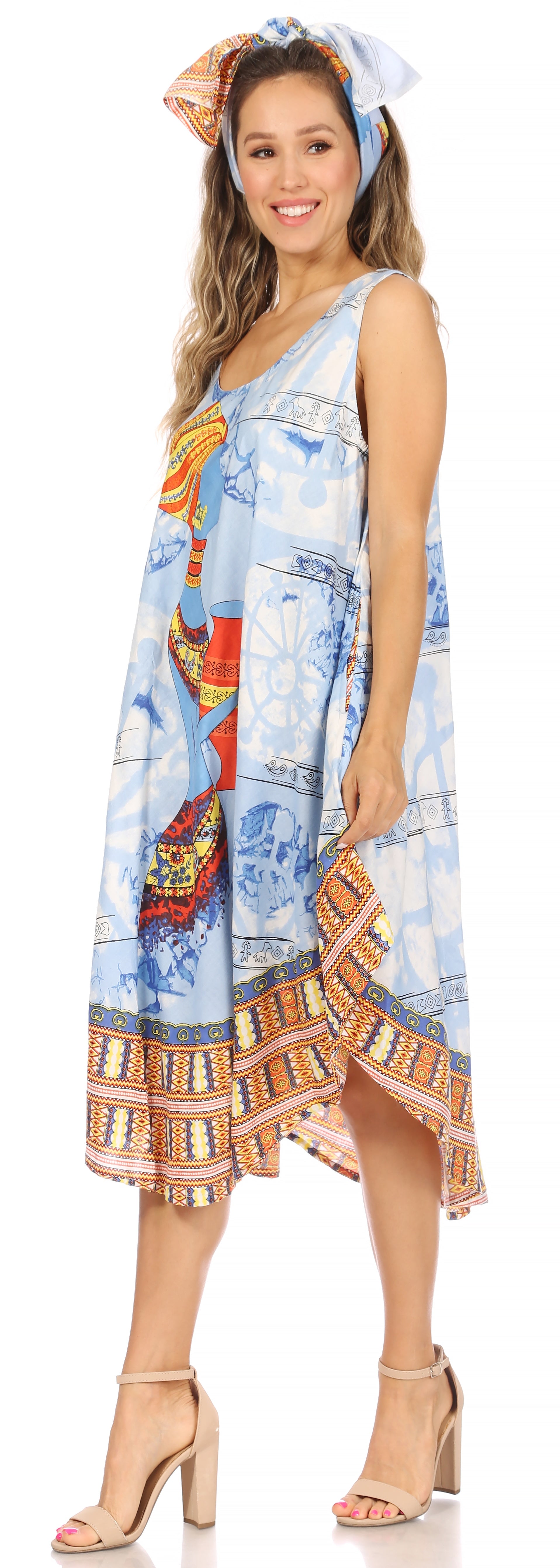 Sakkas Urbi Women's Casual African Print Beach Sleeveless Cover-up Caftan Dress - Concordia Style Boutique