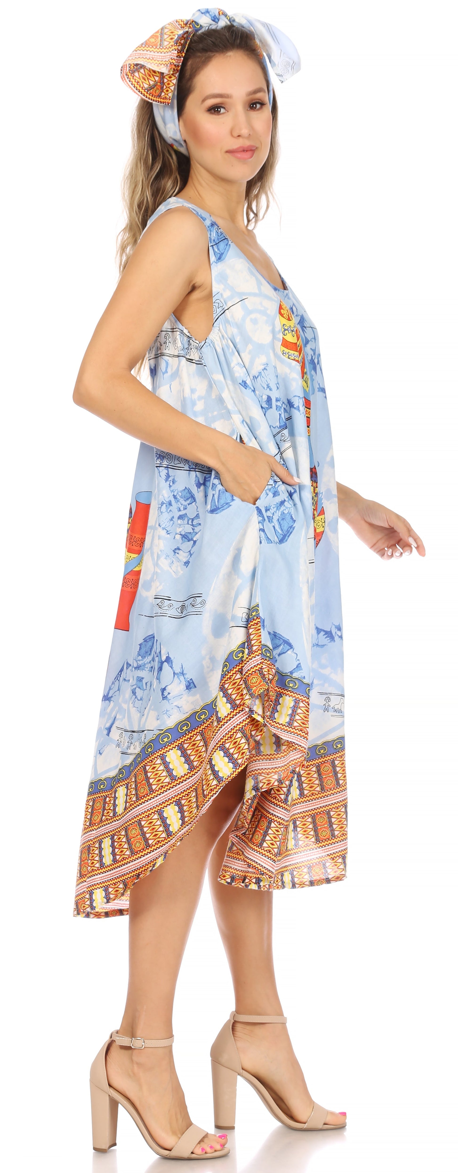 Sakkas Urbi Women's Casual African Print Beach Sleeveless Cover-up Caftan Dress - Concordia Style Boutique