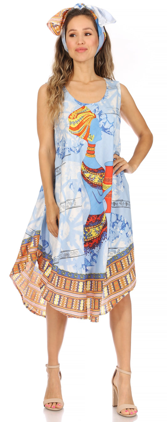 Sakkas Urbi Women's Casual African Print Beach Sleeveless Cover-up Caftan Dress - Concordia Style Boutique