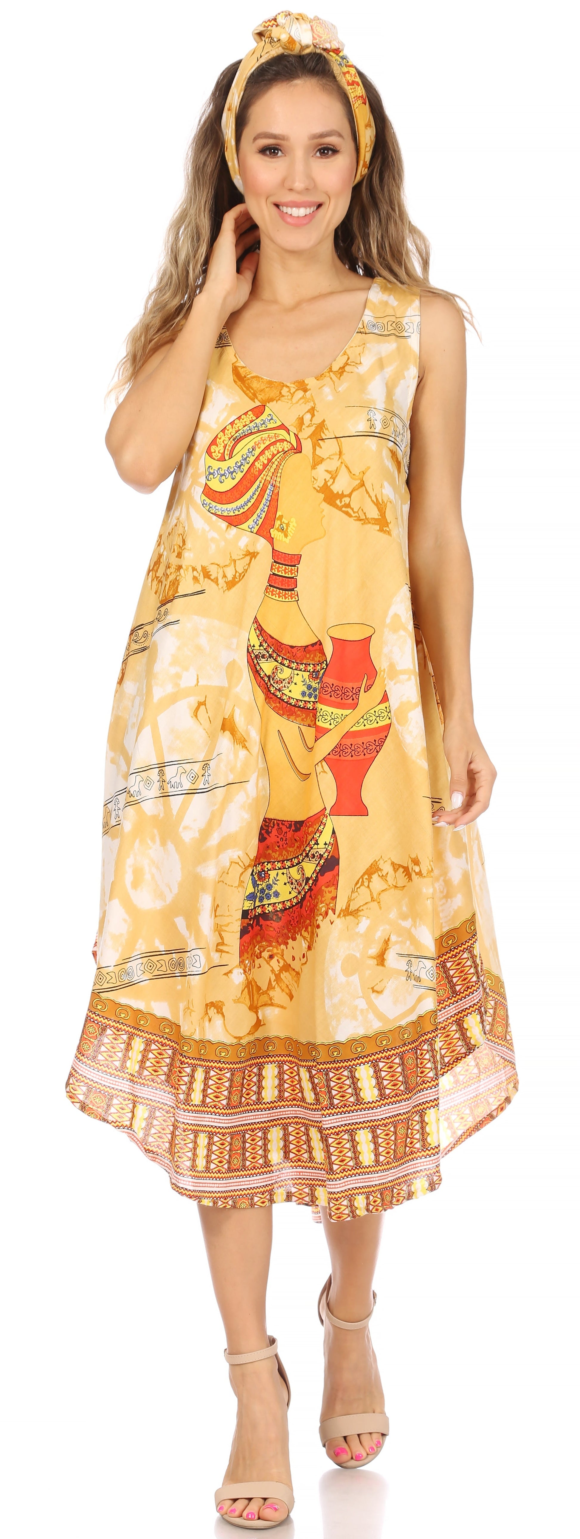 Sakkas Urbi Women's Casual African Print Beach Sleeveless Cover-up Caftan Dress - Concordia Style Boutique