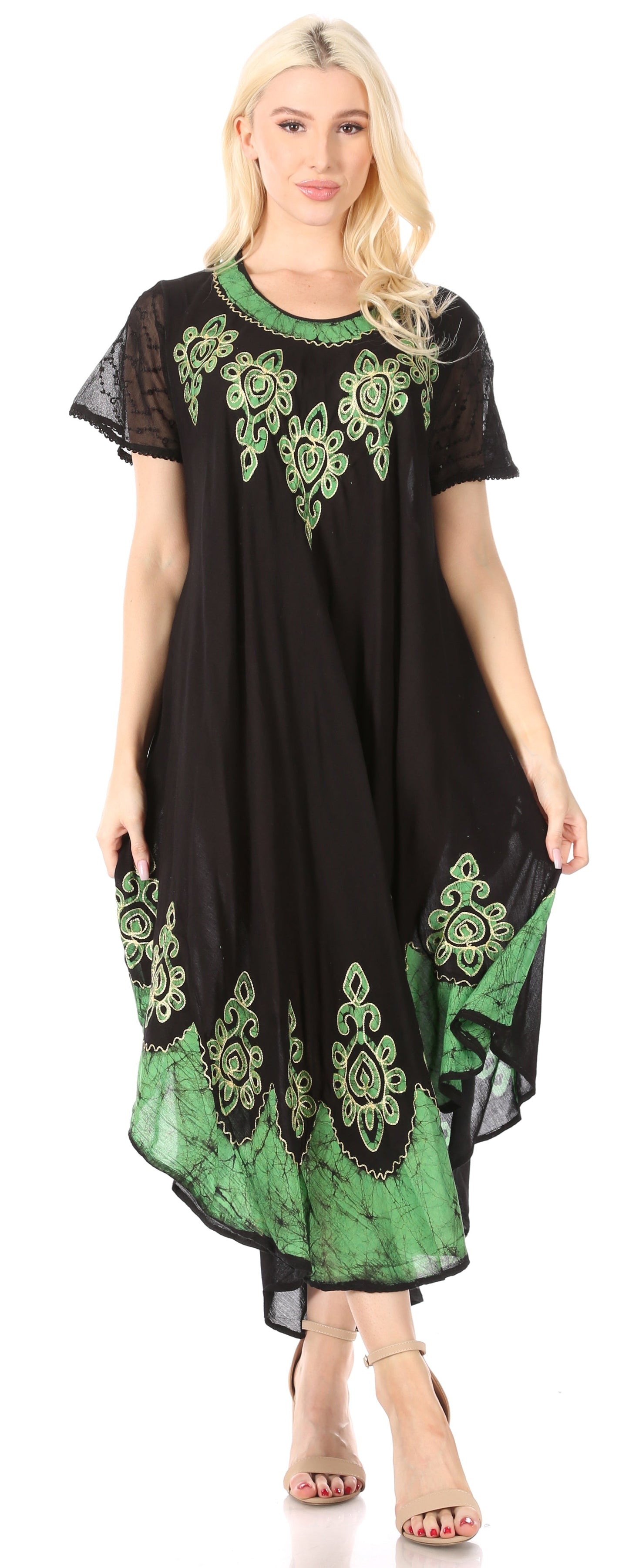 Sakkas Batik Hindi Cap Sleeve Caftan Dress / Cover Up - Concordia Style Boutique