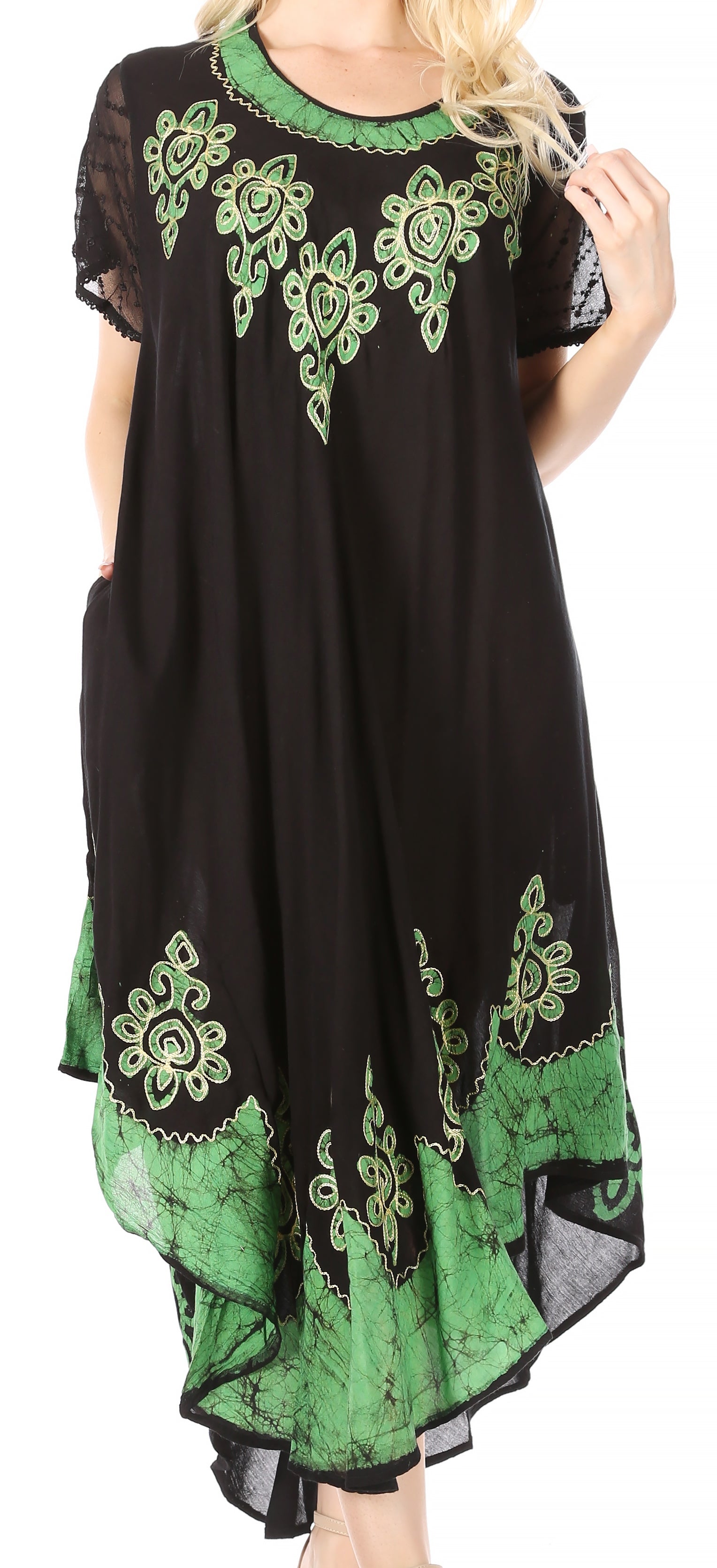 Sakkas Batik Hindi Cap Sleeve Caftan Dress / Cover Up - Concordia Style Boutique